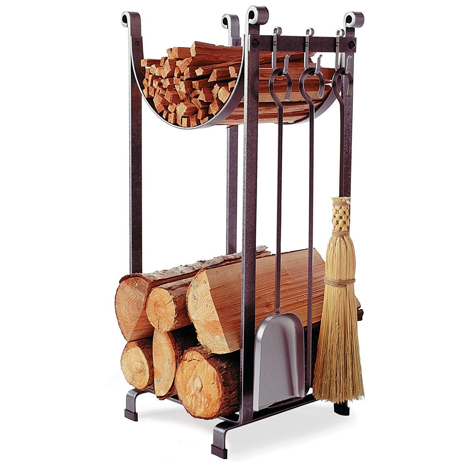 Enclume Sling Log Rack with Fireplace Tools - Heavy Duty Hammered Steel Firewood Holder - Perfect for Indoor/Outdoor Fireplace, Wood Stove, and Camping Use