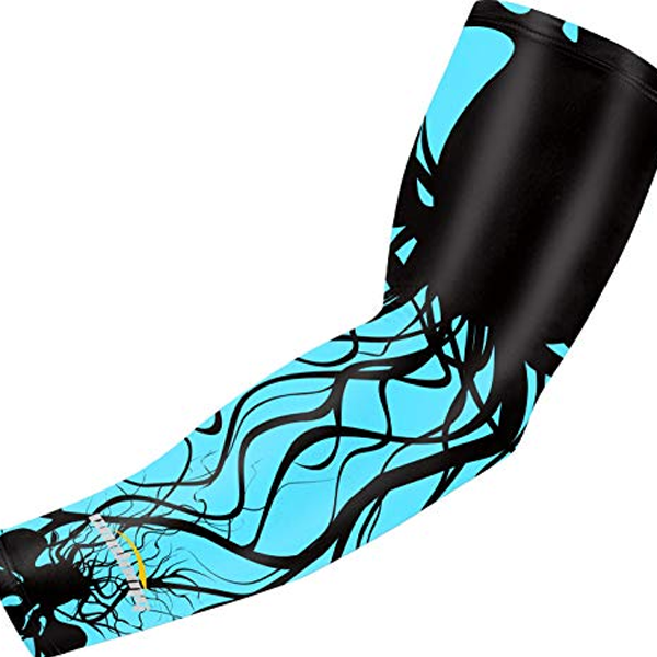 Blue Ink Compression Arm Sleeves for Sports & Recovery - Breathable UV Protection Sleeves for Basketball, Running, Cycling & Gym Workouts