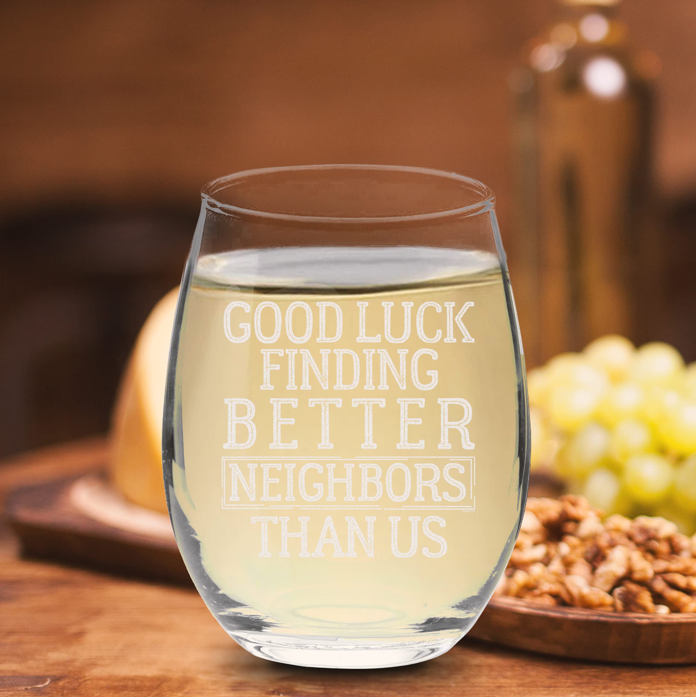 Funny Stemless Wine Glass - Best Neighbor Gift, Charcuterie Topper & Party Favors for Birthdays, Housewarming & Wine Accessories - Perfect for Wine Nights, Gifts & Entertaining