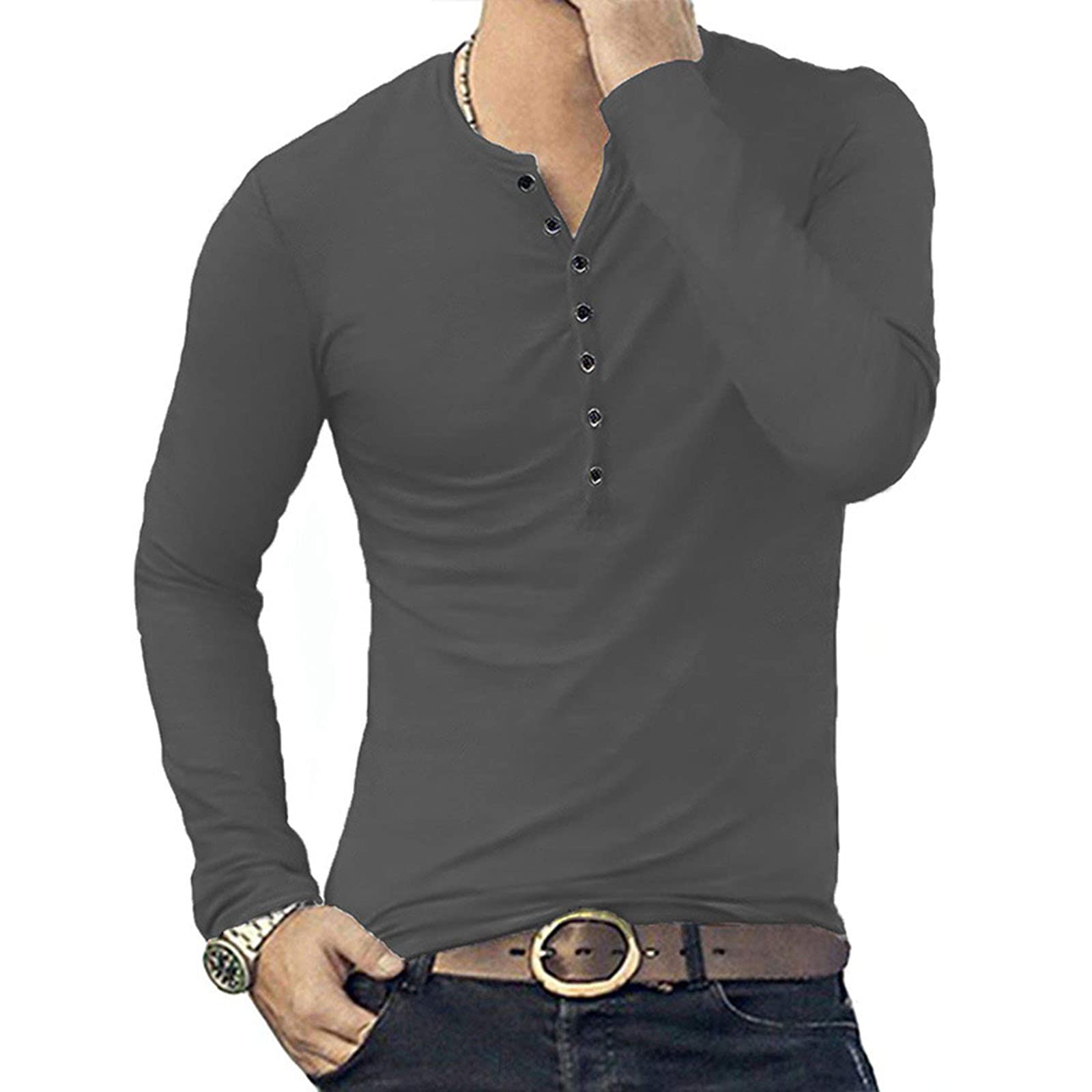Men's Casual Slim Fit Basic Henley T-Shirt - Short & Long Sleeve V-Neck Tee for Everyday Wear, Work, and Outings