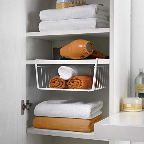 Tebery 2-Pack White Under Shelf Wire Baskets - Kitchen & Office Storage Organizer