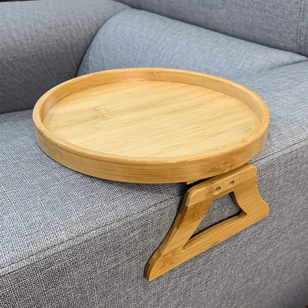 Natural Bamboo Sofa Armrest Tray - Clip-on TV Snack Tray Organizer for Remote Control, Coffee & Snacks | Perfect for Living Room, Bedroom & Home Theater Relaxation