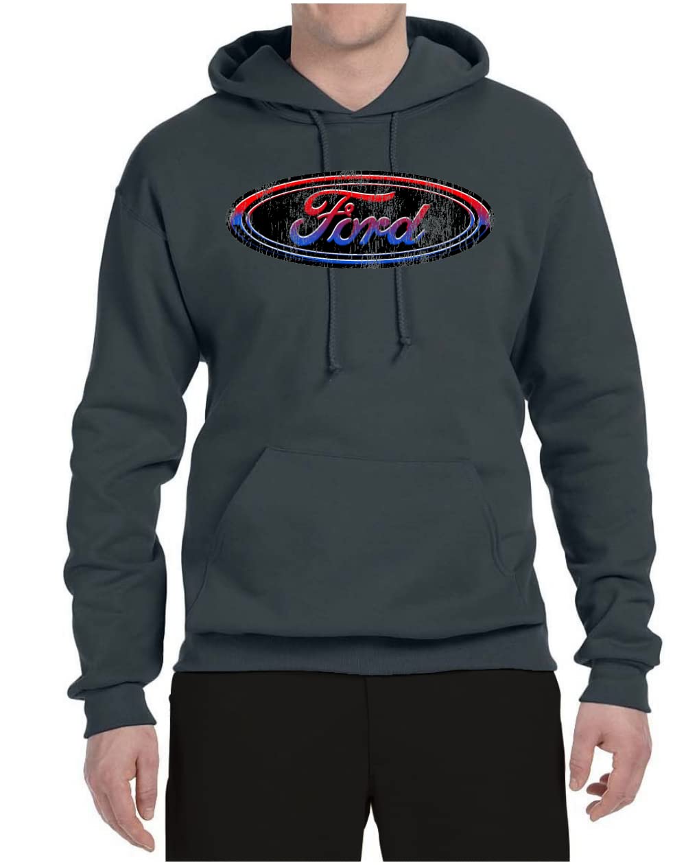 Wild Bobby Red Blue Black Ford Logo Graphic Hoodie for Cars & Trucks Lovers - Unisex Pullover Sweatshirt for Casual Wear, Car Enthusiasts & Ford Fans