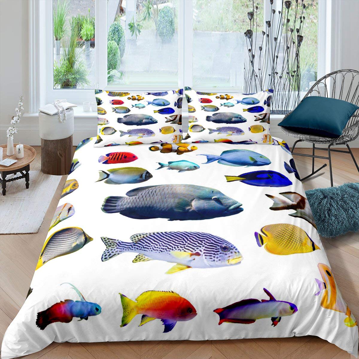 Erosebridal Teens Goldfish Bedding Set - Ocean Life Duvet Cover for Kids, Boys, Girls & Adults | Underwater World Comforter Cover Twin Size | Sea Animal Marine Life Bedspread 2-Piece Set with Pillowcase | Perfect for Kids' Rooms, Beach-Themed Decor & Underwater Lovers
