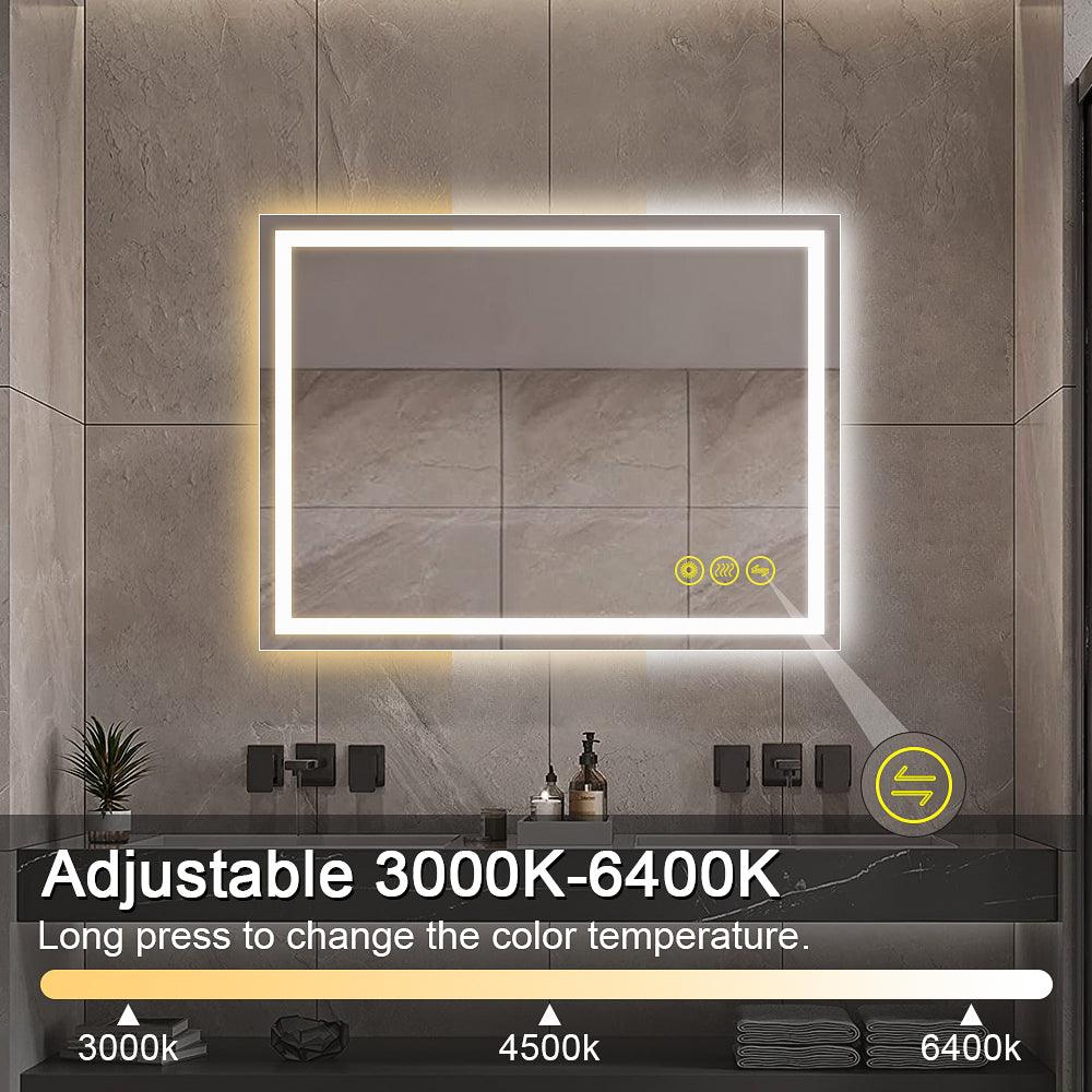 GlareGuard Rectangular Anti-Fog Dimmable LED Bathroom Mirror with Backlit - Perfect for Makeup, Shaving & Skincare Routine