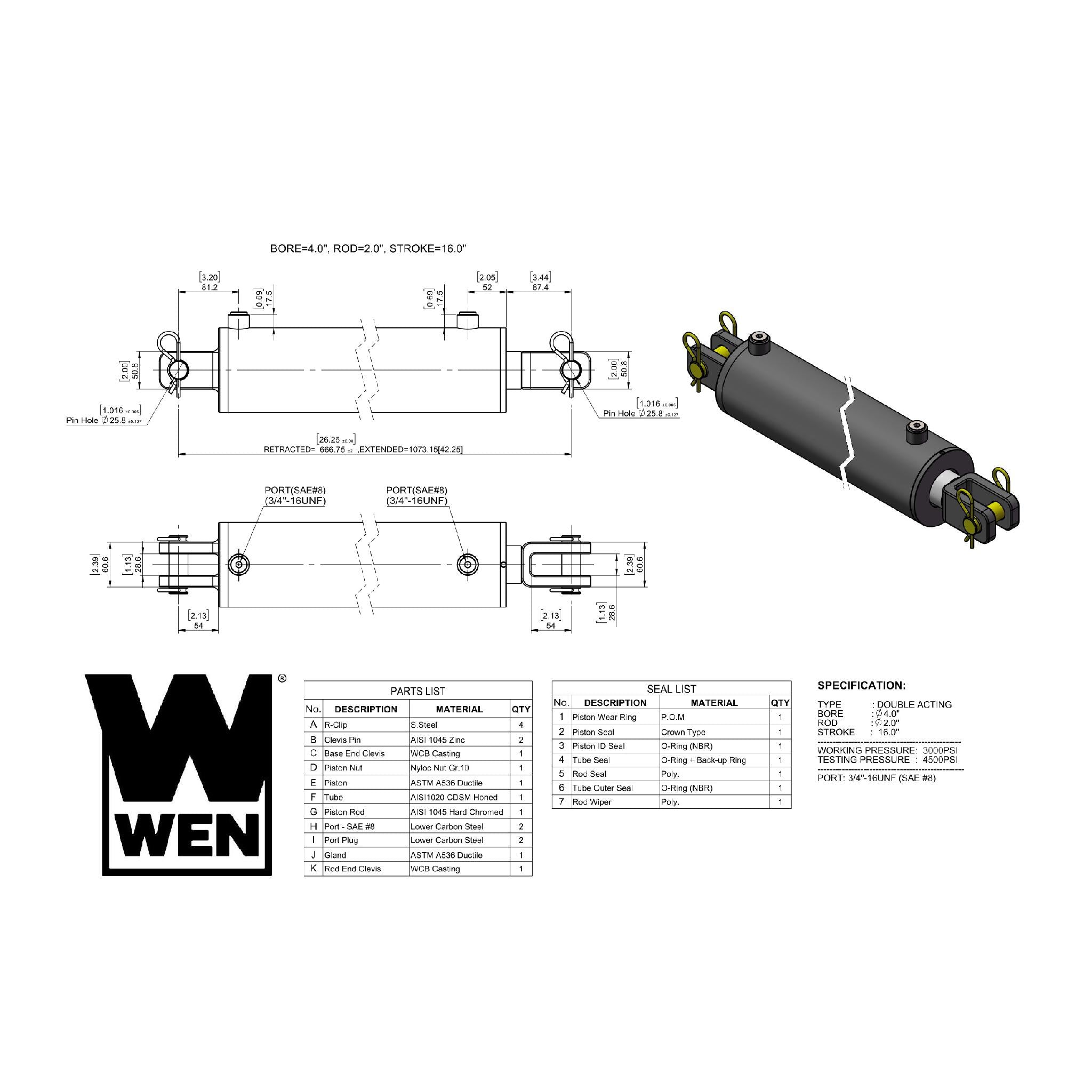 WEN CC4016 Clevis Hydraulic Cylinder - 4