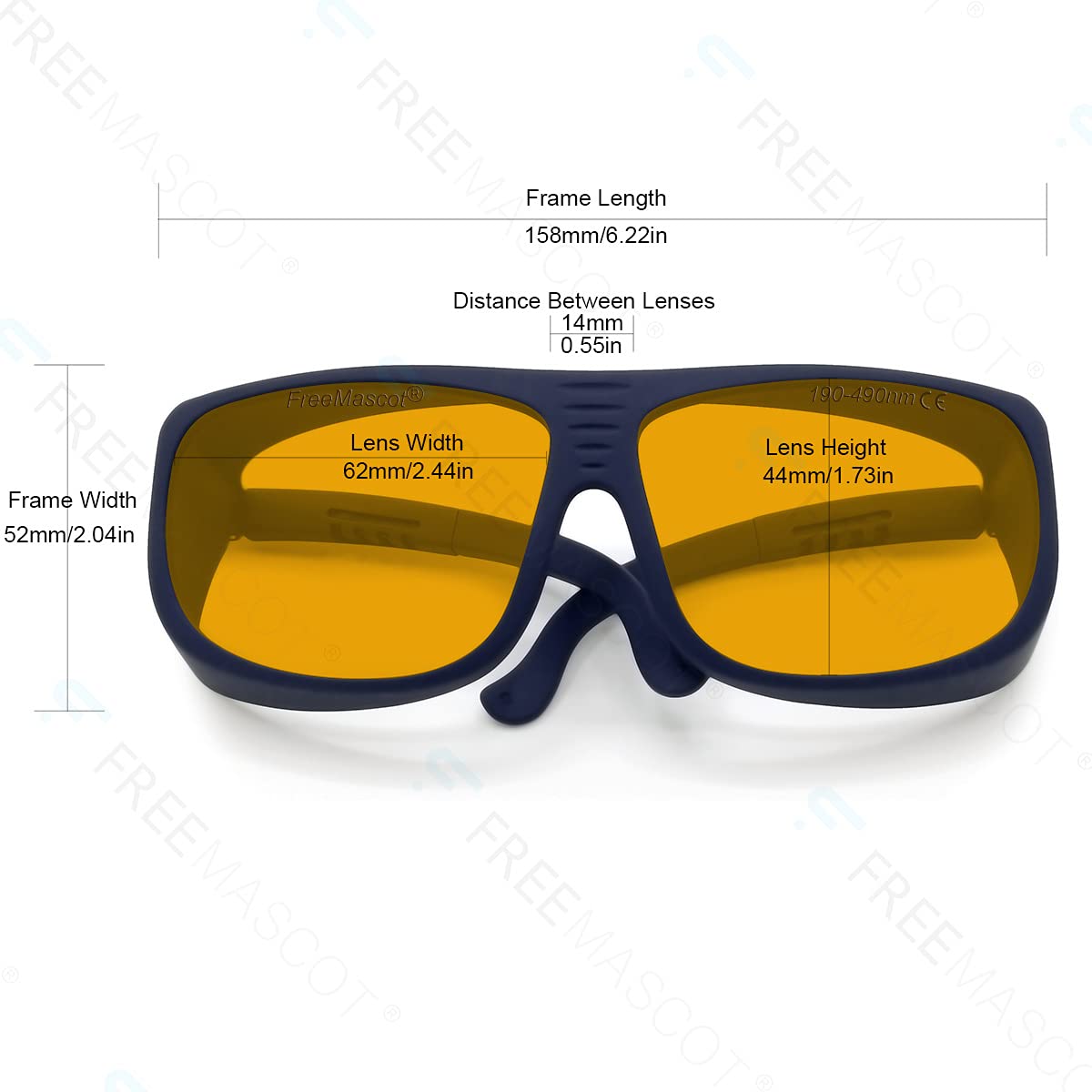 FreeMascot Professional OD 6+ 190nm-490nm Violet/Blue Laser Safety Glasses - 405nm, 445nm, 450nm, 473nm Laser Protection - Ideal for Laser Engraving, Medical Labs, Scientific Research & DIY Projects - Perfect for Jewelry Making, 3D Printing & Tattoo Studios