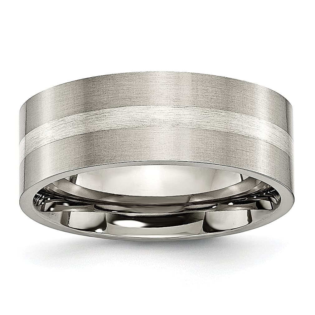 ICE CARATS Titanium Brushed 925 Sterling Silver Inlay 8mm Flat Wedding Band Ring - Premium Fine Jewelry for Women | Elegant Gift for Her, Anniversary, Engagement & Special Occasions