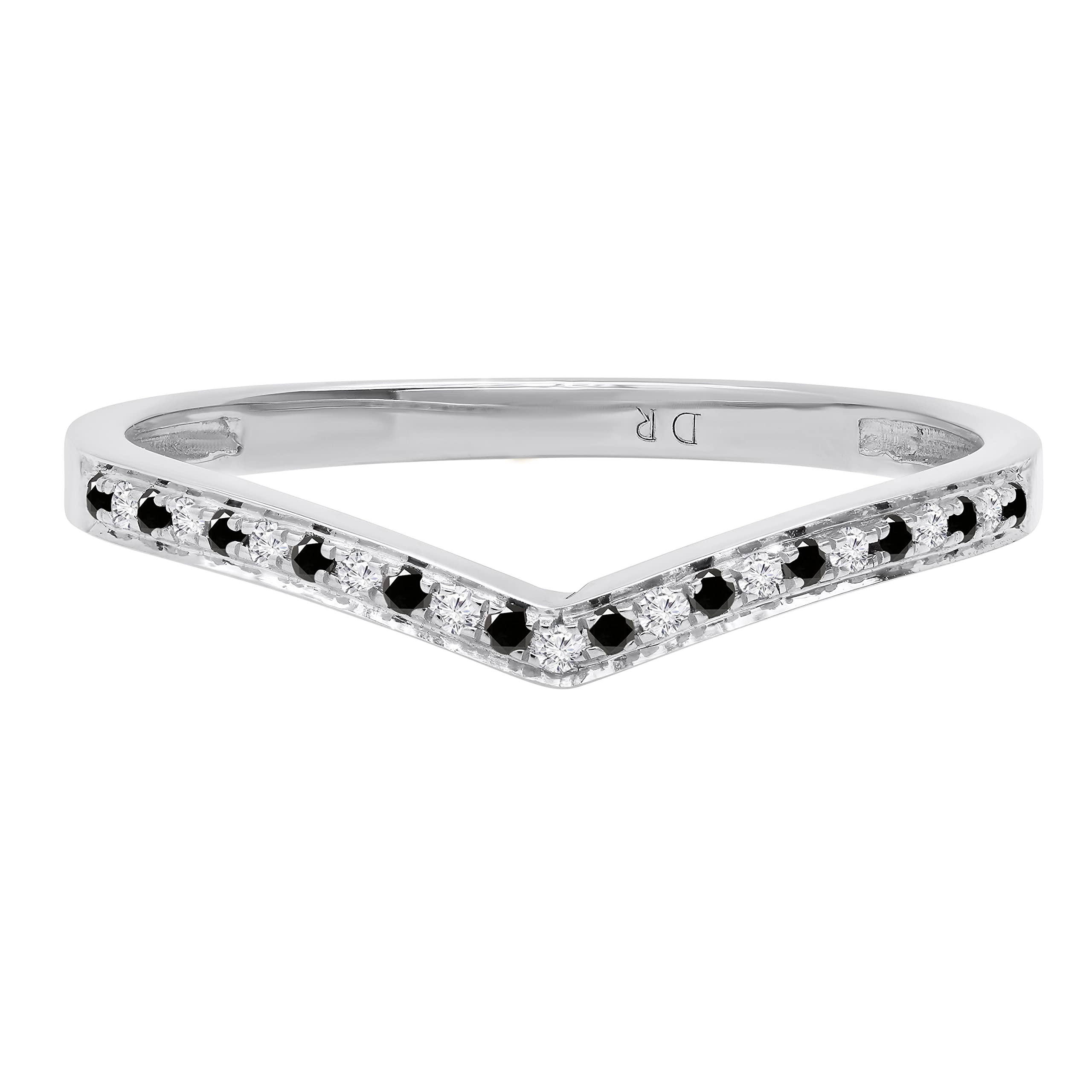Dazzlingrock Collection 10K Solid White Gold Round Gemstone & Diamond Women's Bridal Chevron Wedding Band – Perfect for Anniversaries, Engagements, and Special Occasions