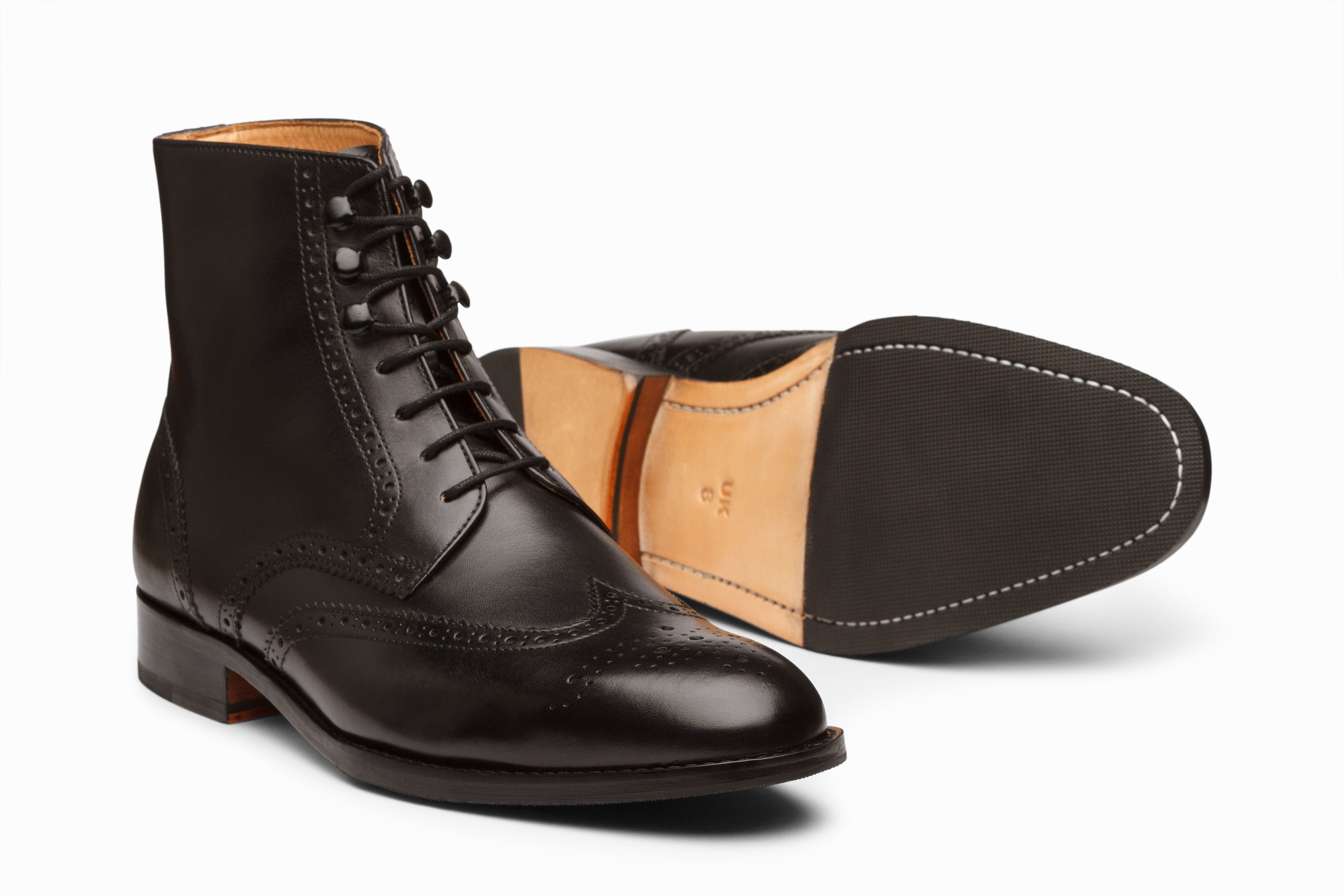 Premium Leather Wingtip Brogue Boots for Men - Classic Black Oxford Style Dress Shoes - Perfect for Business, Formal Events & Office Wear