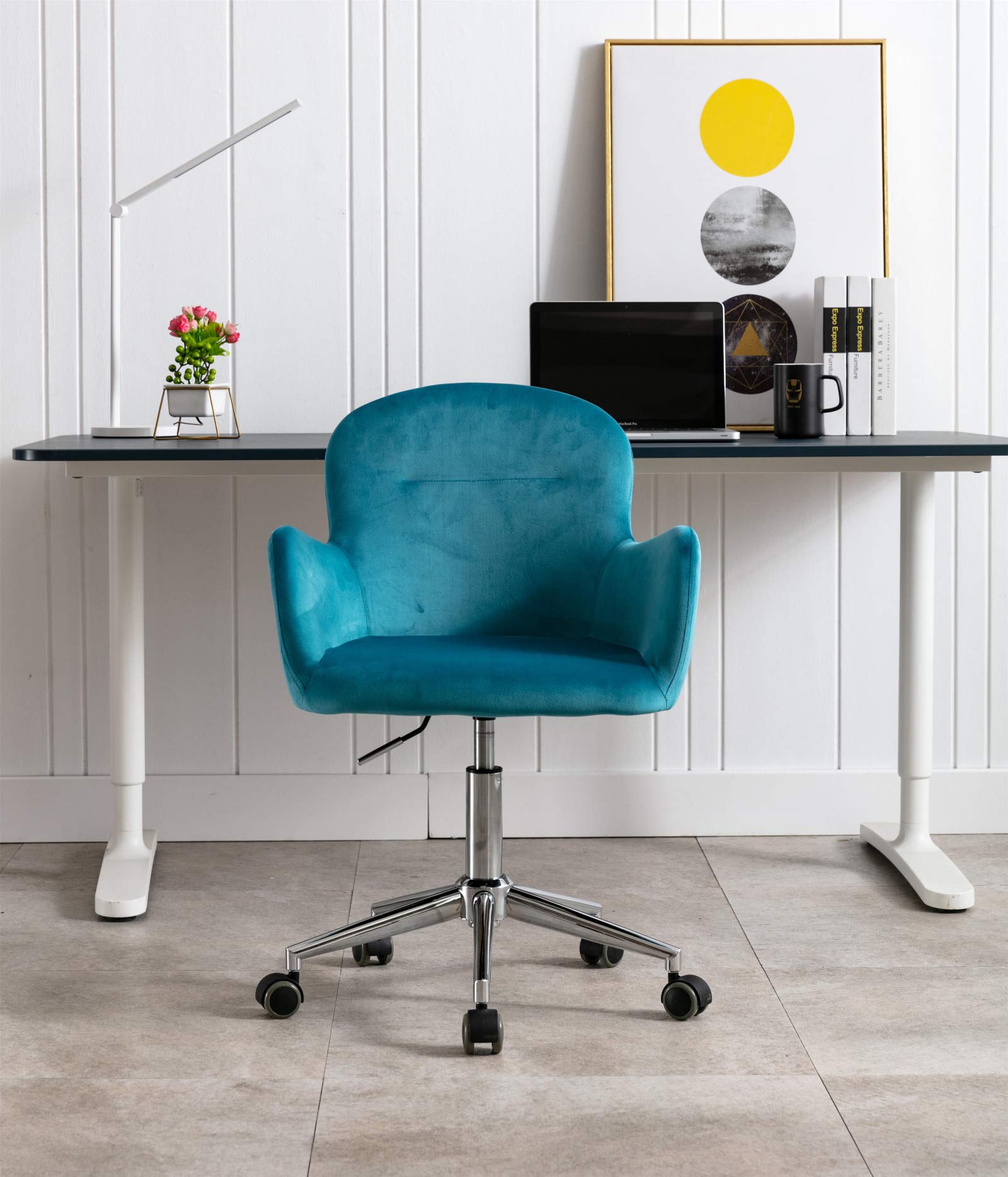 Velvet Swivel Shell Chair - Modern Accent Armchair for Living Room & Office, Lake Blue - Perfect for Home Decor, Lounge, and Workspace Comfort