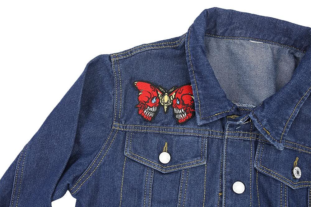 HECOO Bleeding Skull Butterfly Embroidered Iron On Patch for Jackets, Bags, DIY Crafts - Gothic Punk Style Accessories