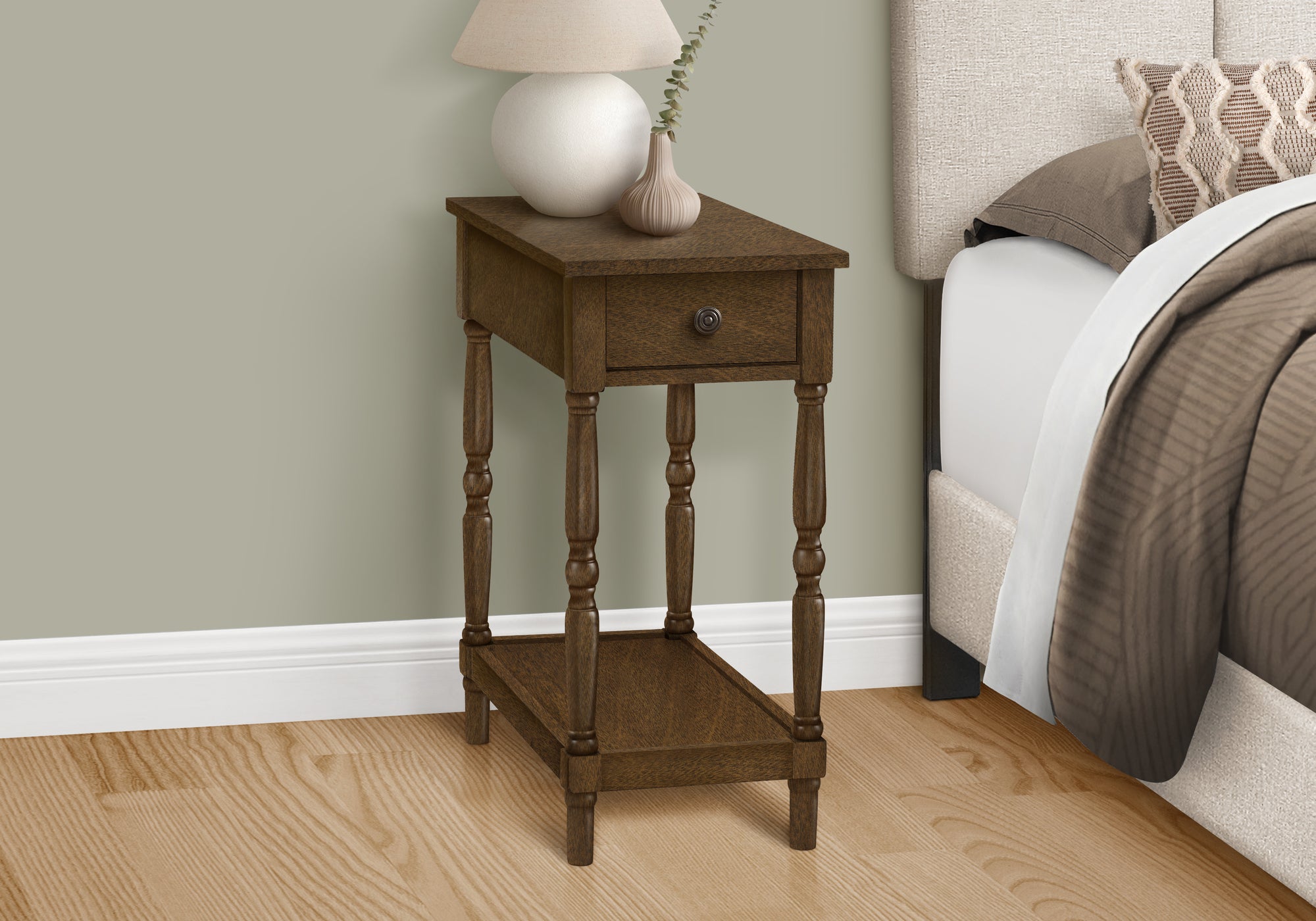 2 Tier Brown Veneer Accent Table with Storage Drawer - Traditional End Table for Bedroom, Living Room, or Office - Perfect for Small Spaces, Home Decor, and Extra Storage
