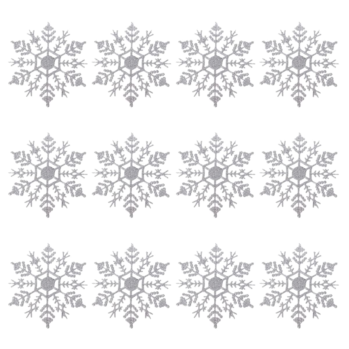 4 Inch Christmas Glitter Snowflake Ornaments - 36 PCS Silver Plastic Snowflake Decorations for Xmas Tree, Holiday Party, Wedding & Home Decor - Perfect for Christmas Tree Decorating, Gift Wrapping, Fireplace Mantel and Winter Wonderland Displays