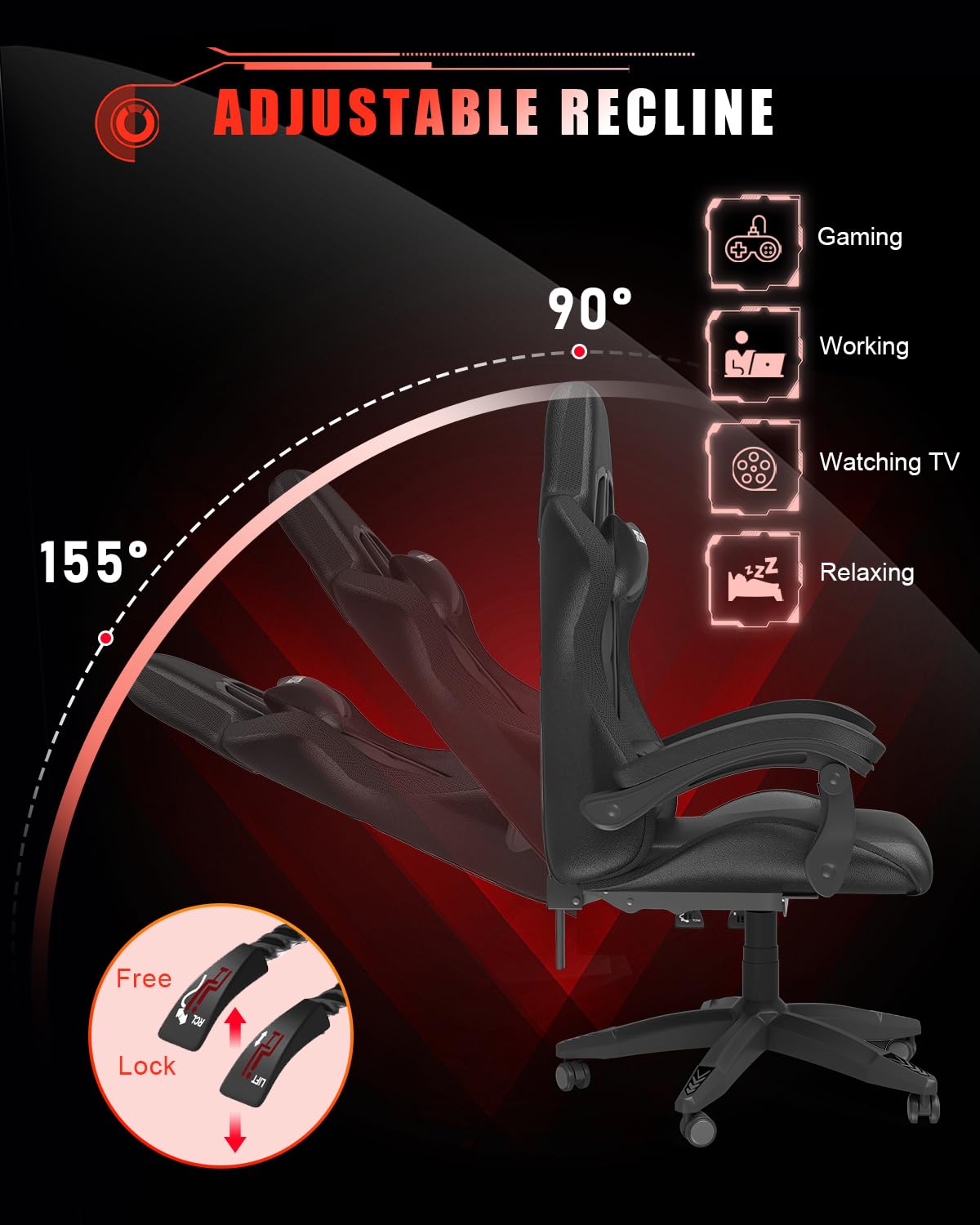Premium Ergonomic Gaming Chair with RGB LED Lights - Adjustable Headrest & Lumbar Support - Racing Style Recliner with Swivel Seat & Height Adjustment - Perfect for PC Gaming, Esports & Home Office (Black)