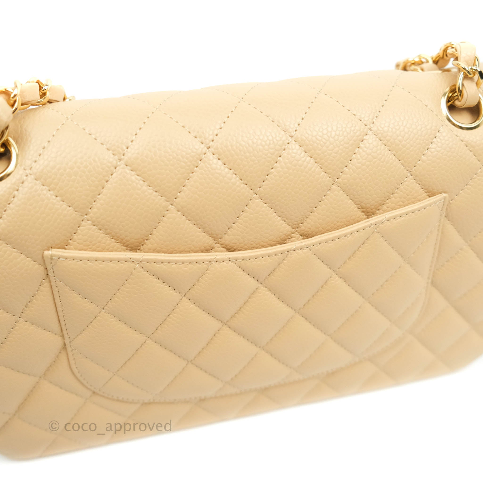Chanel Classic Medium Double Flap Bag in Beige Caviar Leather with Gold Hardware - Luxury Designer Handbag for Women, Perfect for Work, Evening Events & Special Occasions