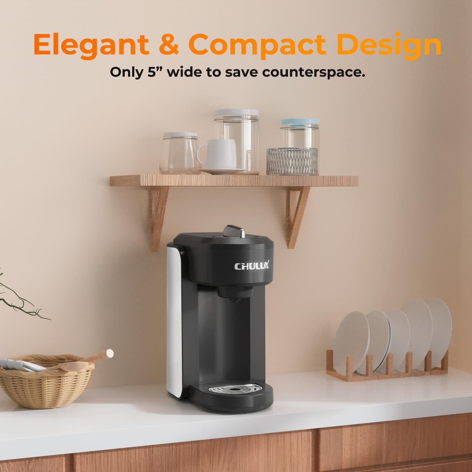 CHULUX Single Serve Coffee Maker for K-Cups & Tea Pods - Compact & Fast Brewing for Home & Office