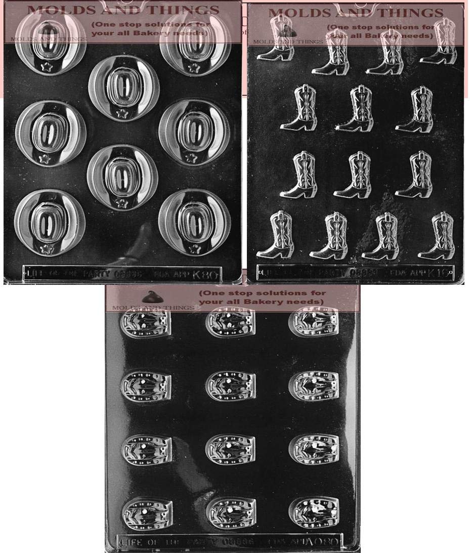 Premium Clear Plastic Chocolate Molds Set - Cowboy Boot, Hat & Horseshoe for Candy Making, Baking Decorations | DIY Dessert, Party Favors, Holiday Treats