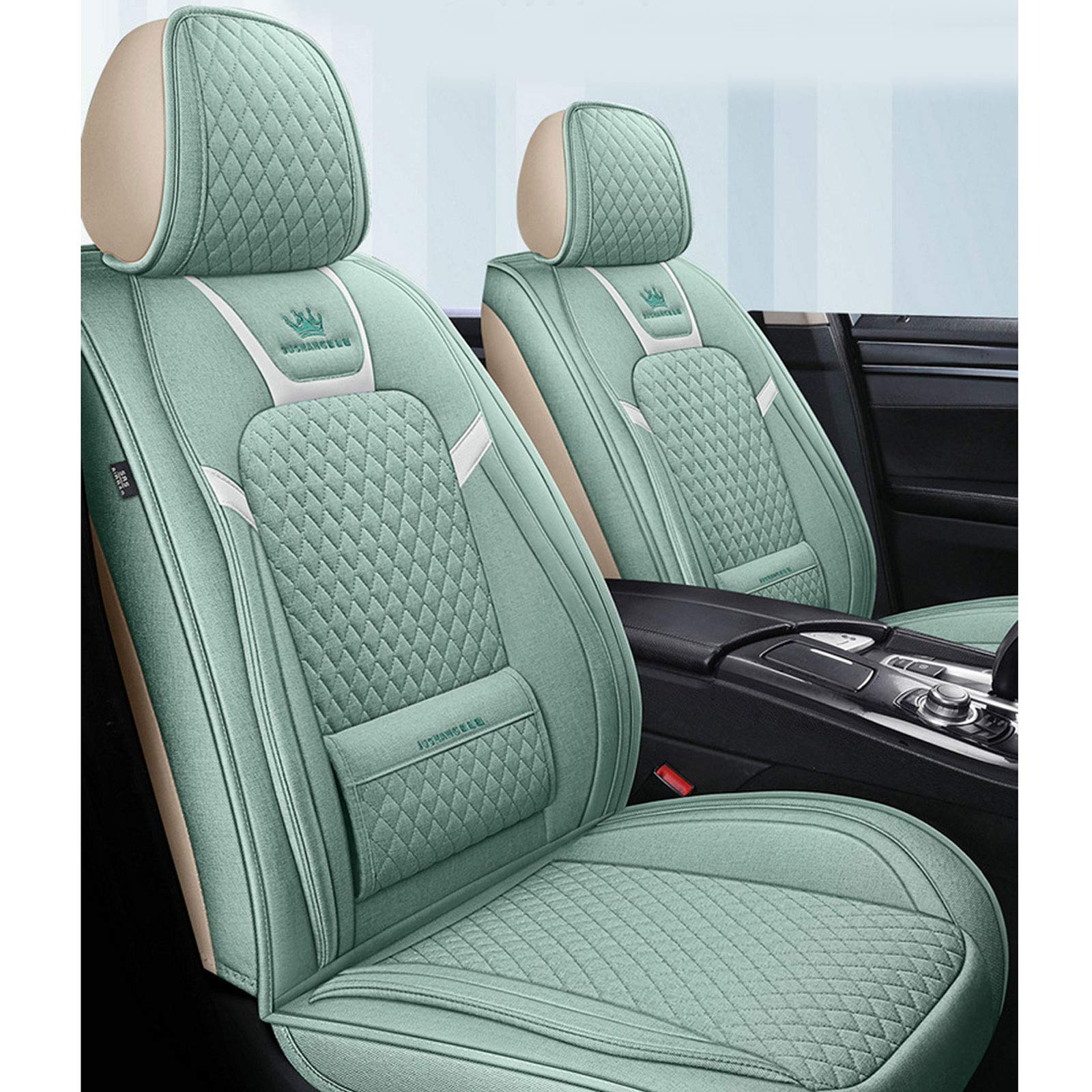 Universal Car Seat Covers Full Set - Premium Linen Fabric, Durable & Wear-Resistant Car Seat Protector Cushion (Green) - Perfect for SUVs, Trucks & Sedans - Enhances Comfort & Protects Seats from Spills, Pets & Daily Wear