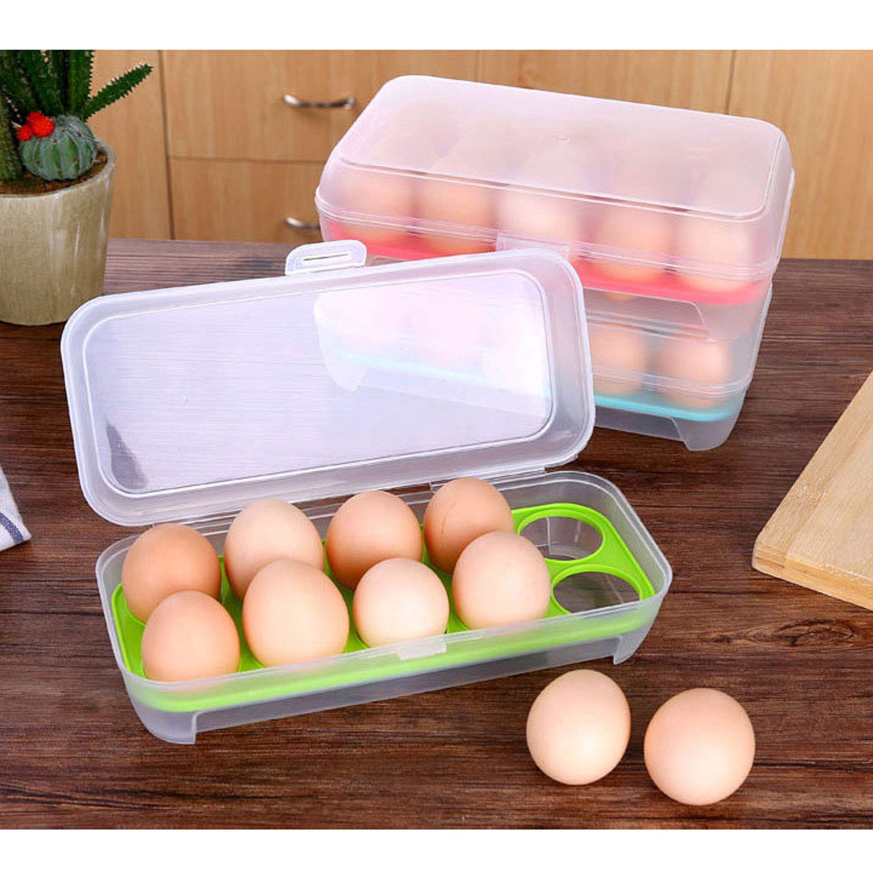 Plastic Deviled Egg Holder for Refrigerator - Stackable Egg Storage Container with Lid, Holds 15 Eggs (Blue) - Perfect for Picnics, Parties & Meal Prep