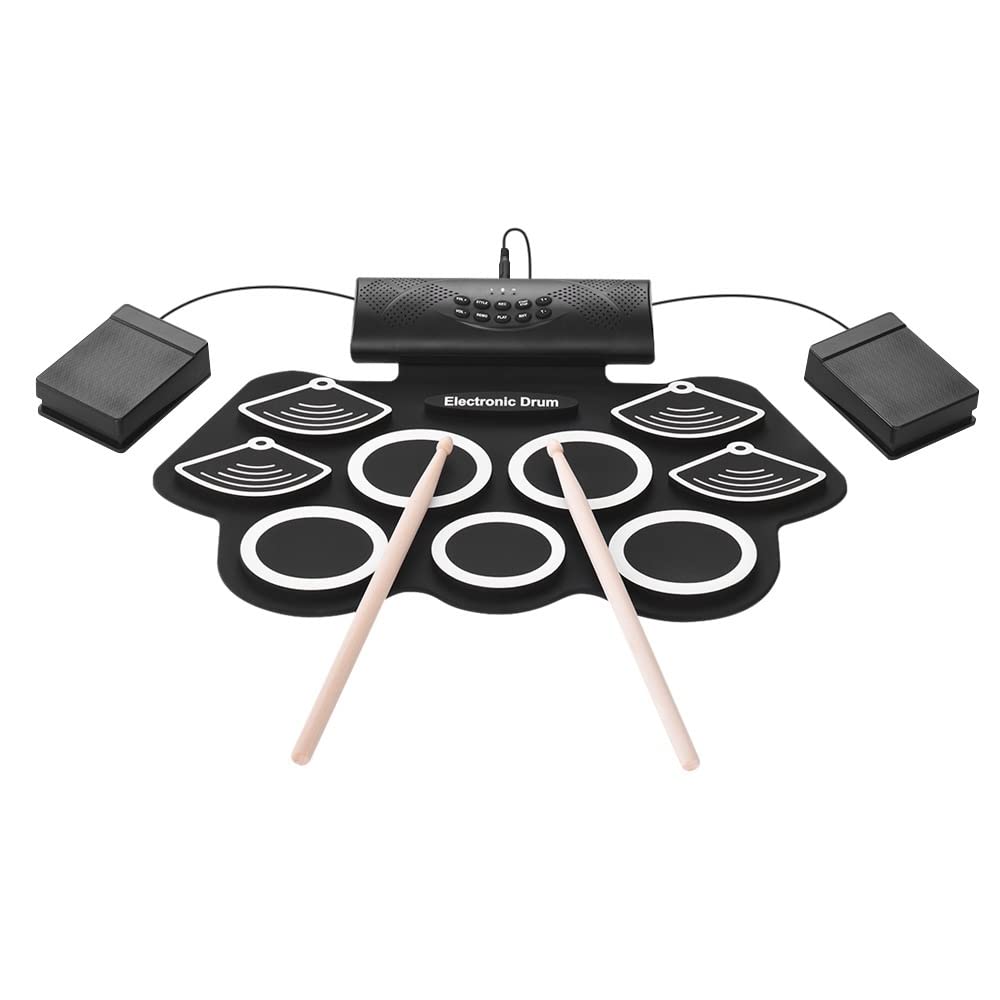 Electronic Drum Pad with Built-In Stereo Speaker | Portable Roll-Up Drum Kit with Headphone Jack, Drum Sticks & Foot Pedals | Perfect Holiday & Birthday Gift for Kids & Beginners | Ideal for Home Practice, Music Lessons & Live Performances
