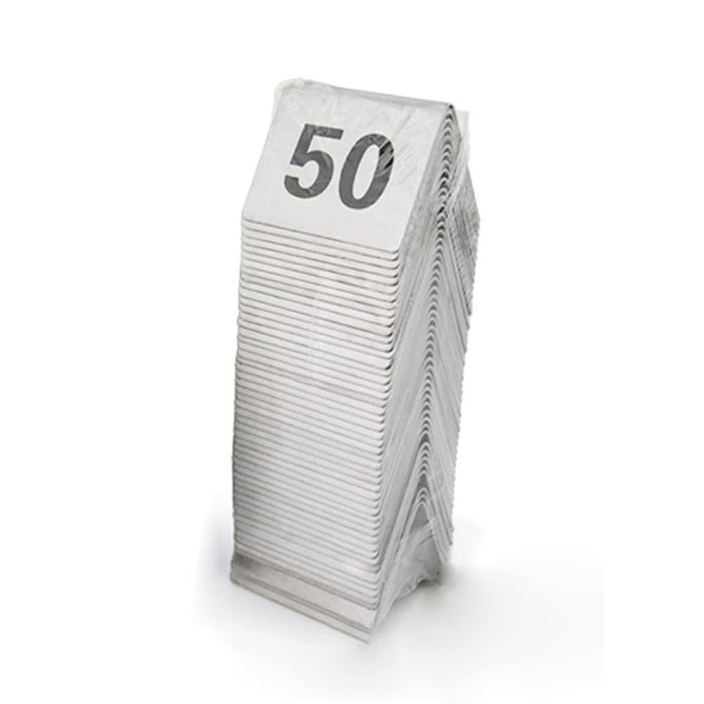 Premium Stainless Steel Table Numbers 1-50 for Restaurants, Cafes & Bars - Double-Sided 5x4cm/1.6x1.9in Wedding, Event & Seating Tent Markers - Durable Metal Table Cards for Elegant Dining Setup