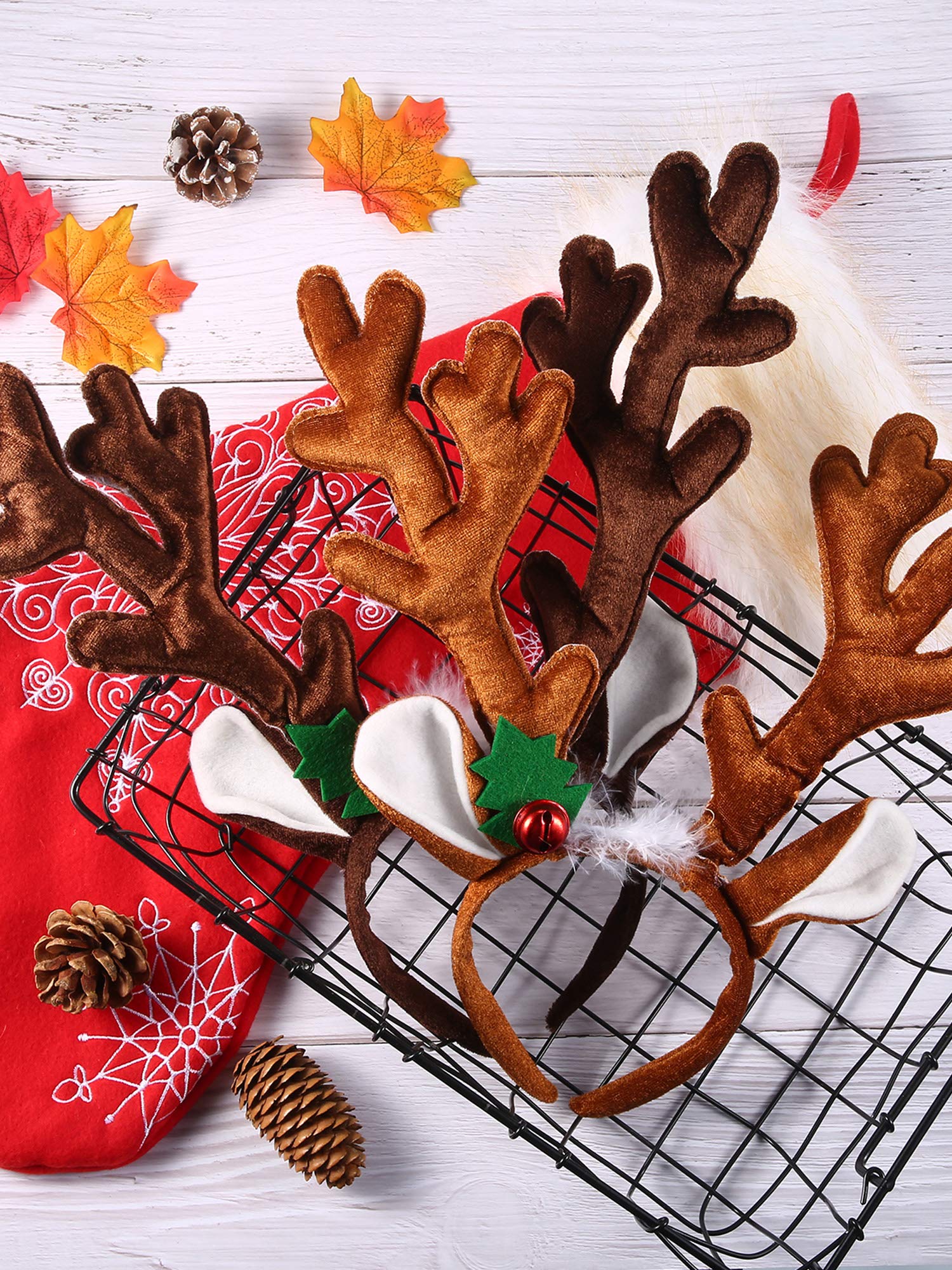 Bememo 2 Pack Christmas Reindeer Antler Headbands for Women - Festive Holiday Party Hair Accessories for Christmas Costume Parties, Family Gatherings & Photo Shoots