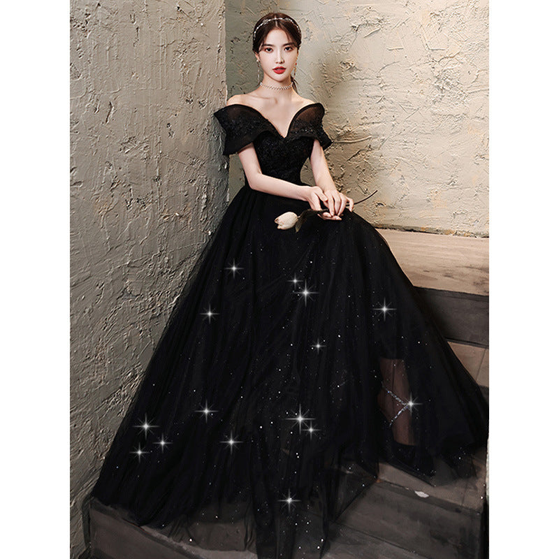 Black Sparkly Off Shoulder Long Prom Dress for Women - Elegant Formal Evening Gown with Sequins - Perfect for Homecoming, Prom Night, Wedding Guest & Special Occasions