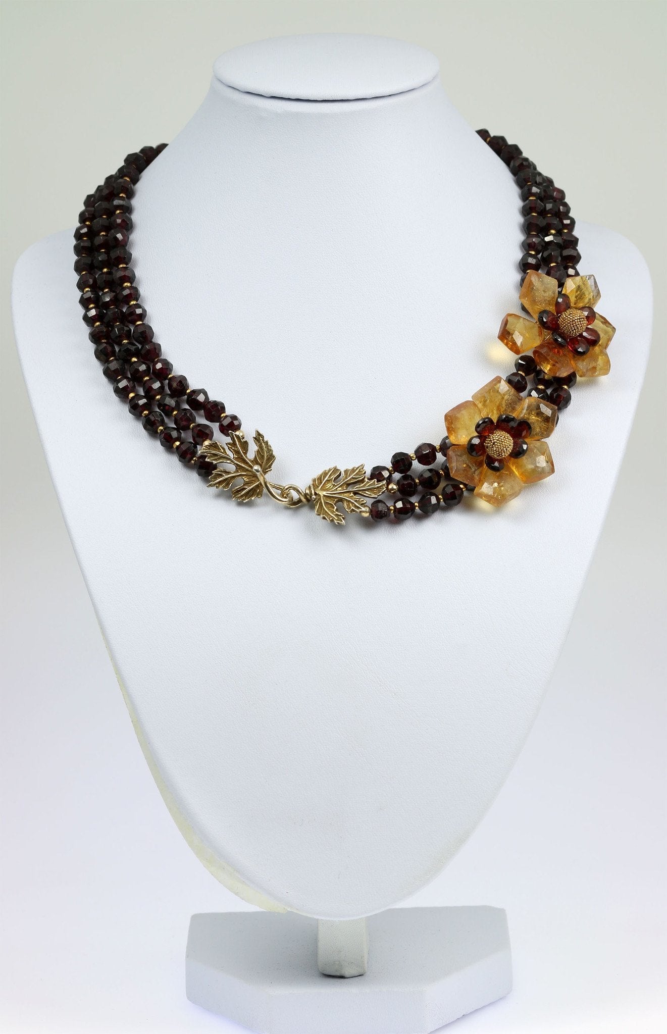 Faceted Garnet and Citrine Flower Necklace - Elegant Bohemian Jewelry for Women | Perfect for Weddings, Parties & Everyday Wear