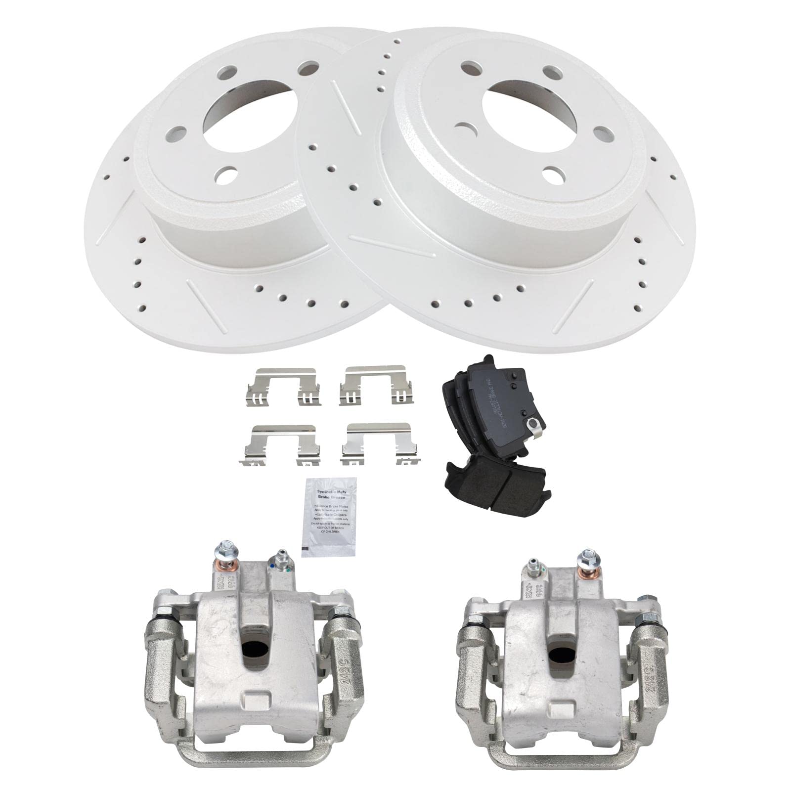 TRQ Rear Brake Calipers with Ceramic Pads & Drilled Rotors - Compatible with Dodge Challenger & Charger - Perfect for Performance Upgrades & Street Racing