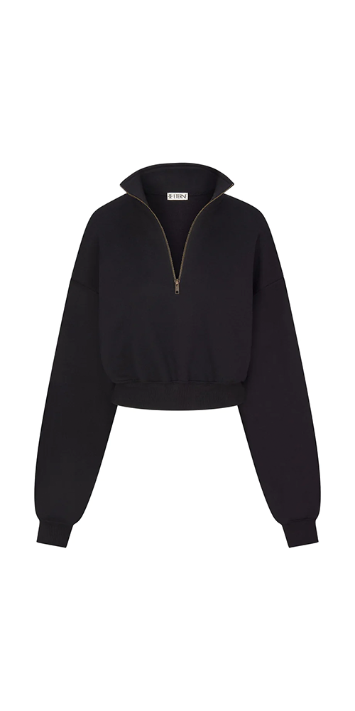 Women's Black Cropped Half Zip Sweatshirt - Casual Pullover Fleece Top for Fall & Winter | Perfect for Streetwear, Gym, and Lounge Wear