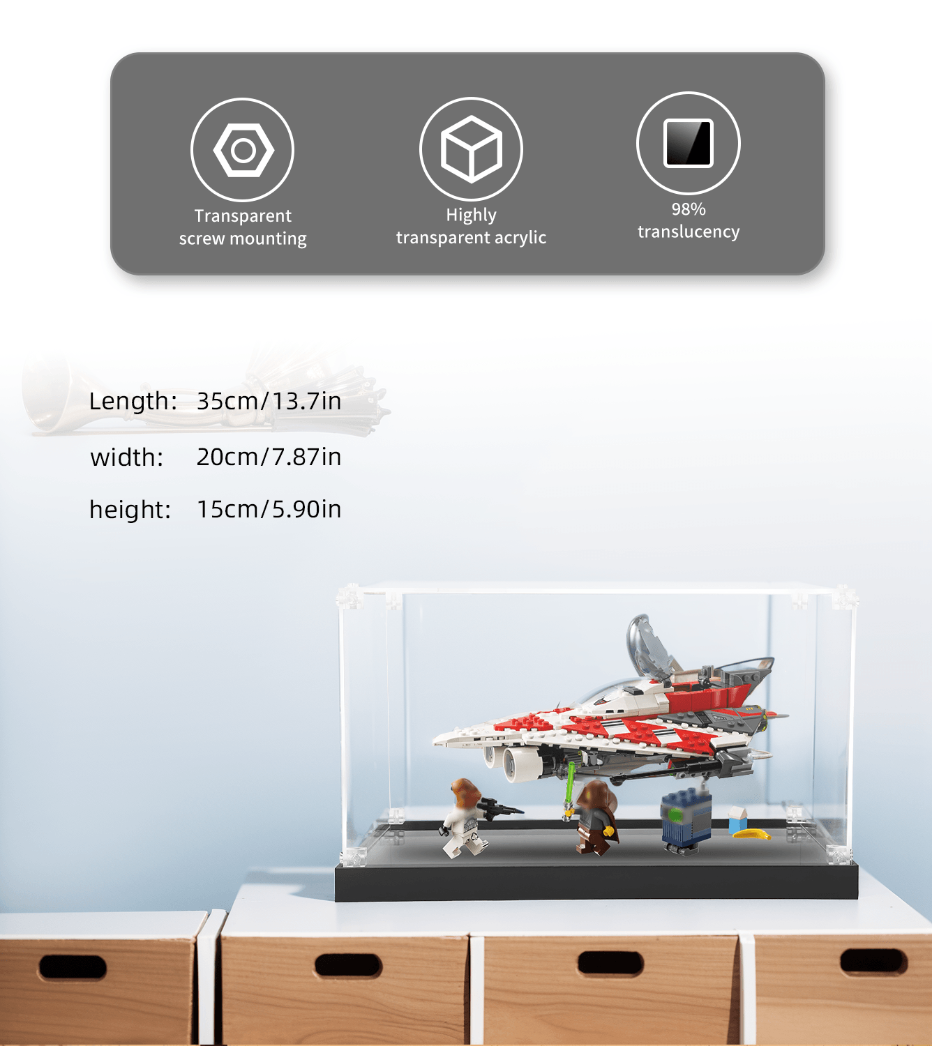 LEGO Star Wars Jedi Bob's Starfighter 75388 Display Case - Protective Acrylic Showcase for Collectible Building Sets - Perfect for Home Decoration & Gift Giving