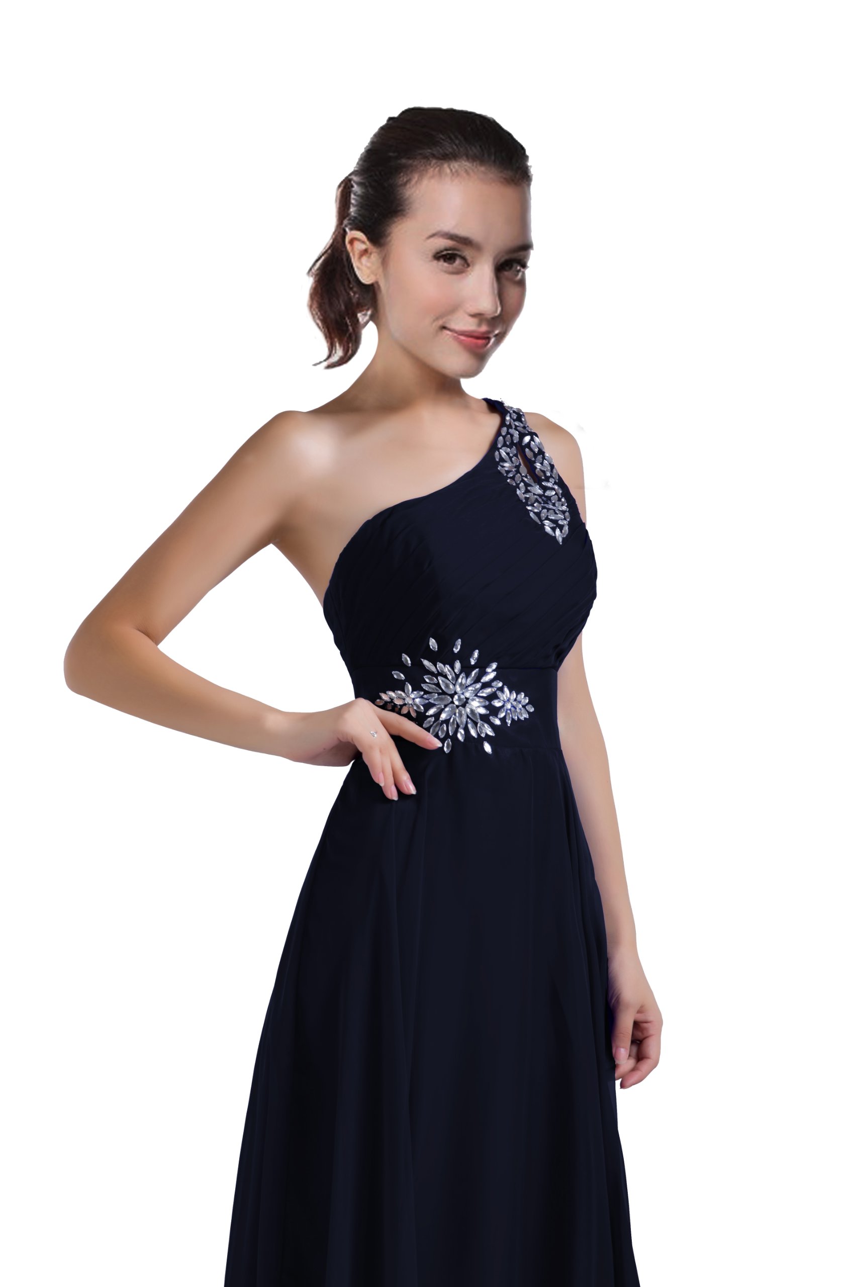 Elegant One-Shoulder Beaded Chiffon Prom Dress with Floor-Length Design - Perfect for Homecoming, Formal Dances & Special Occasions