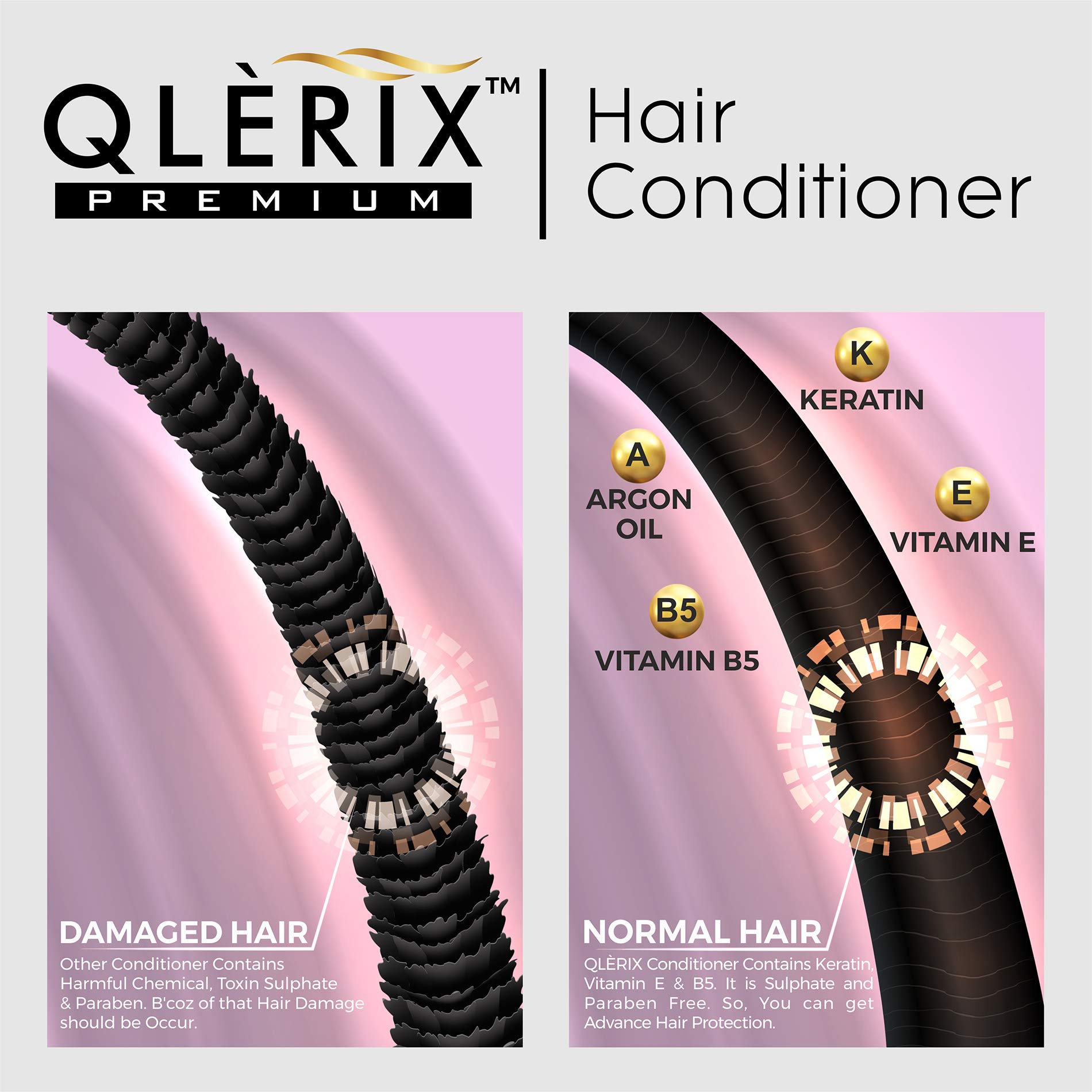 QLERIX Premium Keratin Hair Conditioner with Argan Oil, Vitamin E & B5 - Sulfate & Paraben Free Deep Moisturizing Treatment for Men & Women (200ml) | Repair Damaged Hair, Reduce Frizz & Add Shine | Perfect for Daily Use & Color-Treated Hair
