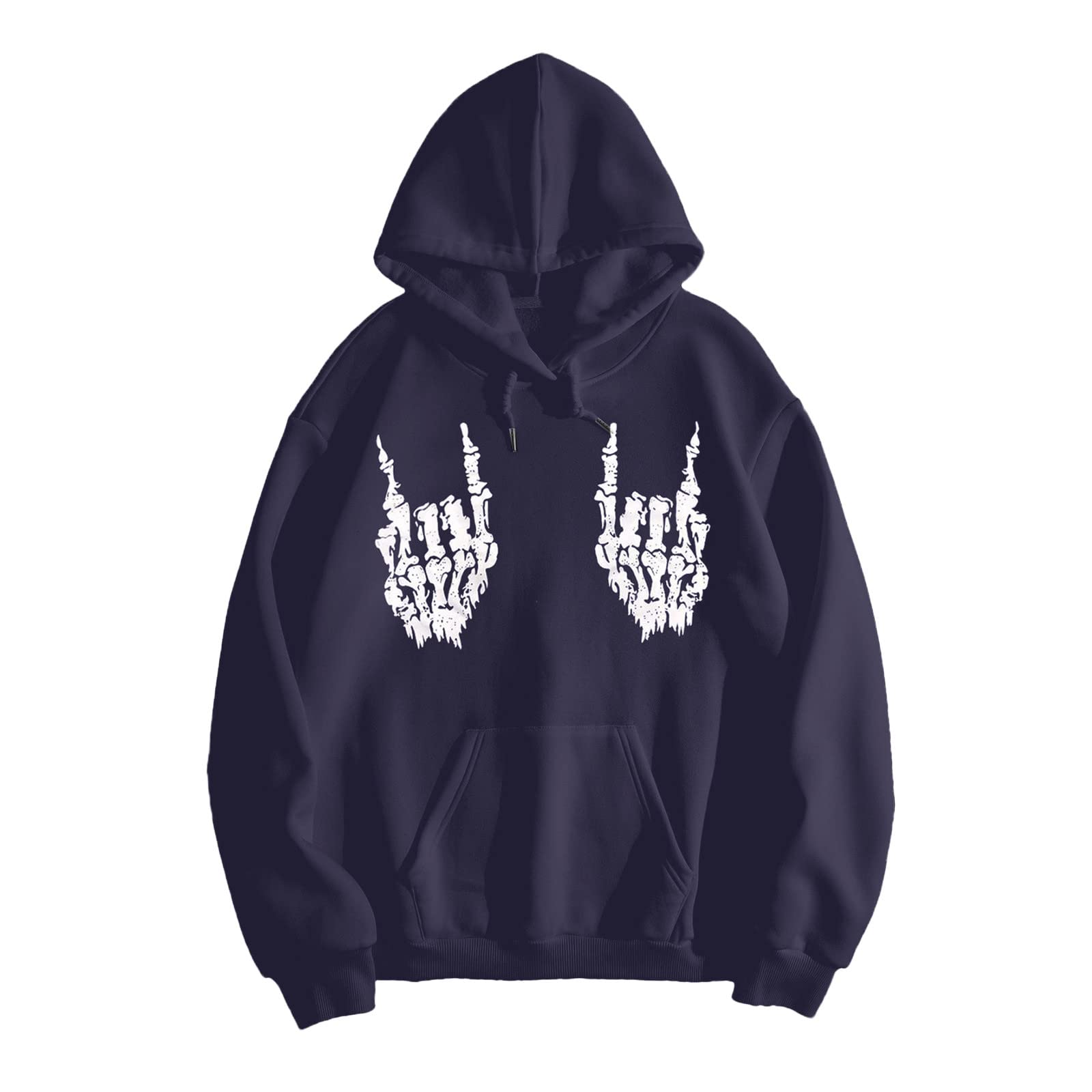 Gothic Skeleton Print Long Sleeve Hooded Pullover for Women - Casual Gothic Style Tops - Perfect for Halloween, New Year's Eve & Alternative Fashion Outfits
