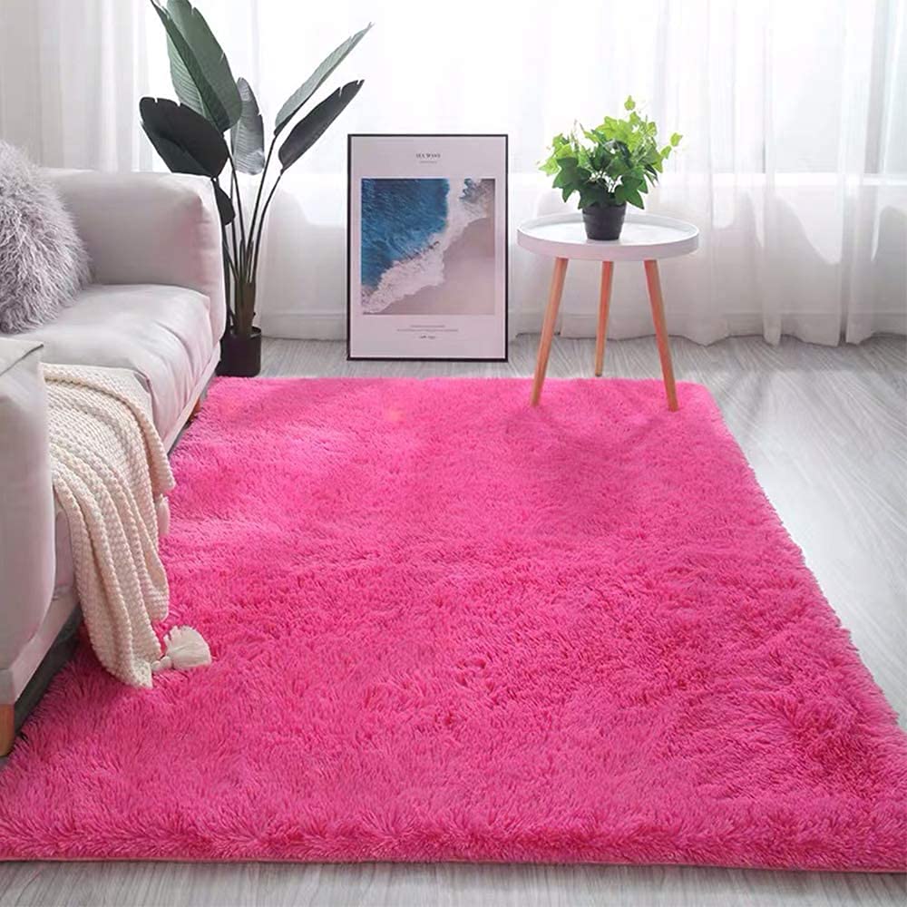 Ultra Soft Fluffy Shaggy Area Rug - Non-Slip Plush Living Room & Bedroom Carpet - Pink 100x200cm for Kids Play Mat & Home Decor - Perfect for Cozy Bedrooms, Nursery, and Lounge Areas