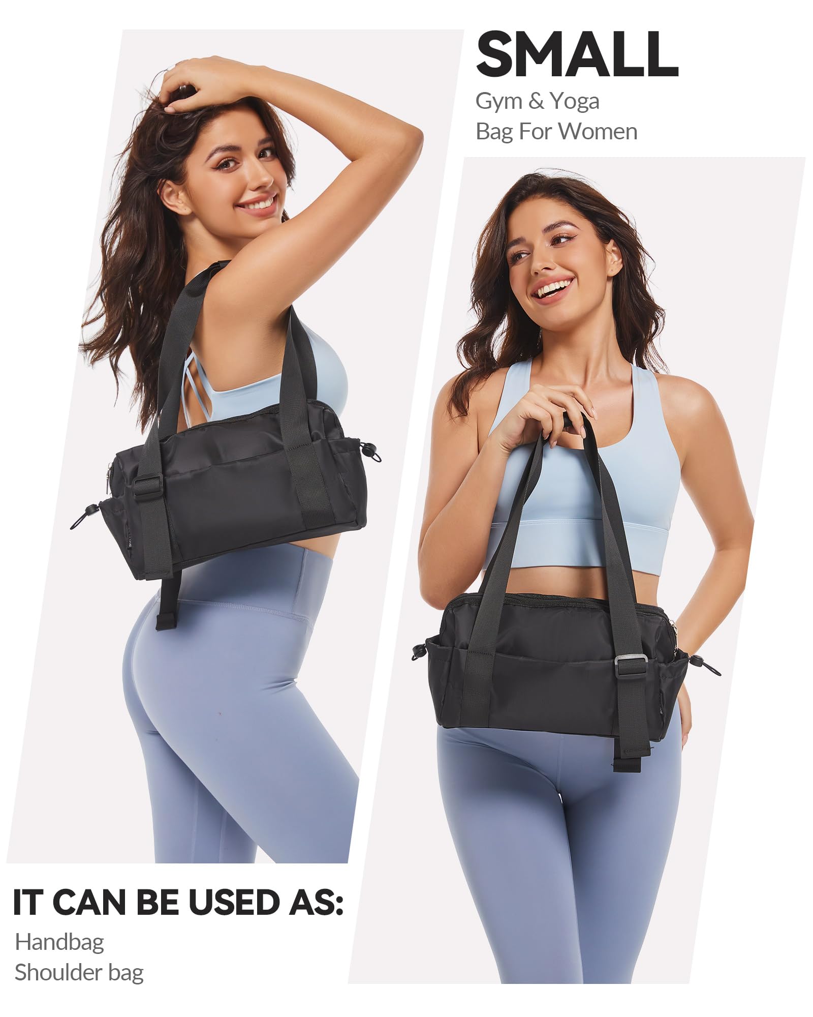 Small Gym Bag for Women - Mini Duffle Bag with Wet Compartment | Lightweight Waterproof Sports Tote for Workout, Travel & Yoga | Perfect for Gym, Swimming & Fitness Activities (Black)