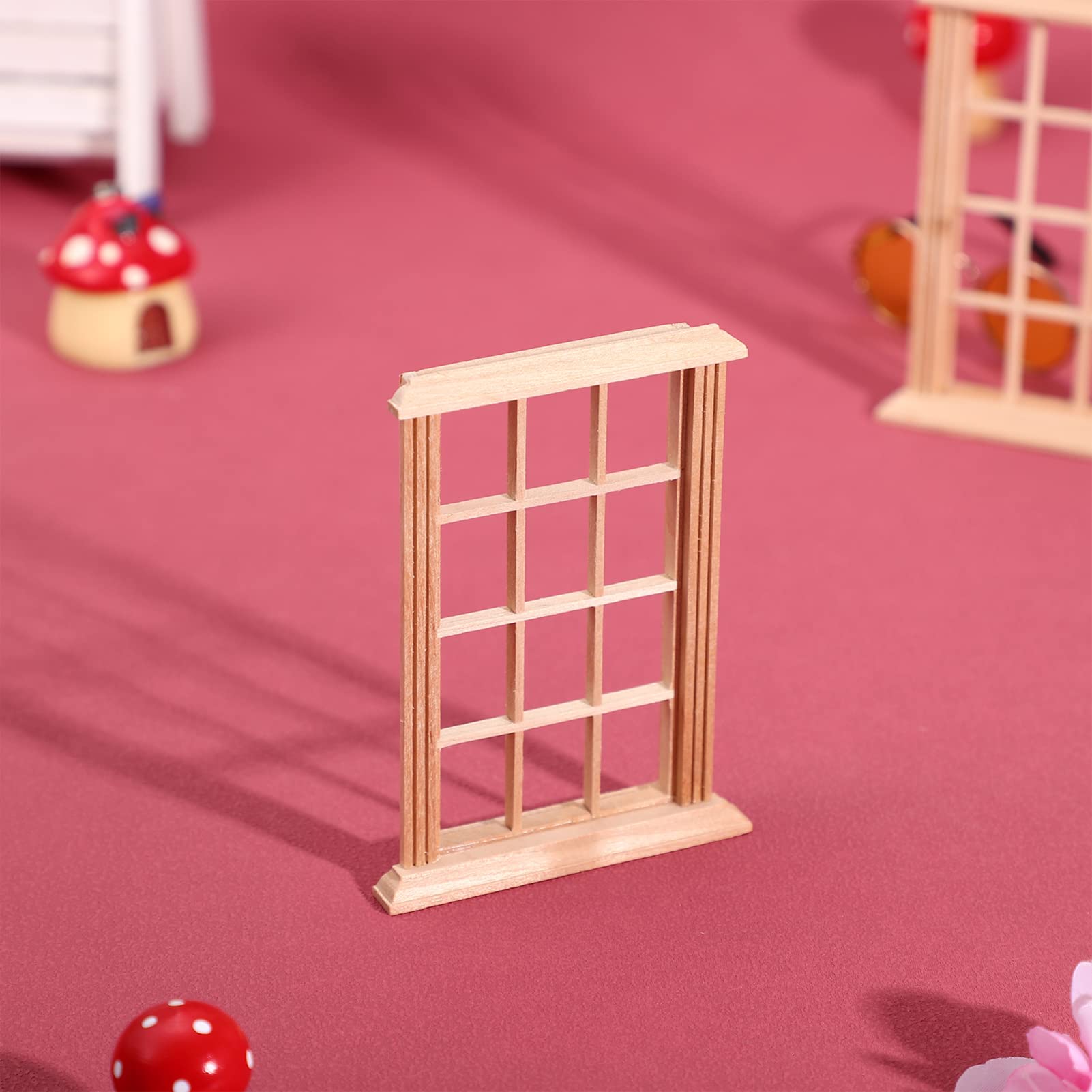 2PCS Miniature Dollhouse Window Frames - Tiny Wooden Windows for DIY Doll House Decor, Model Building & Miniature Scenes - Perfect for Dollhouse Accessories, Fairy Gardens & Craft Projects