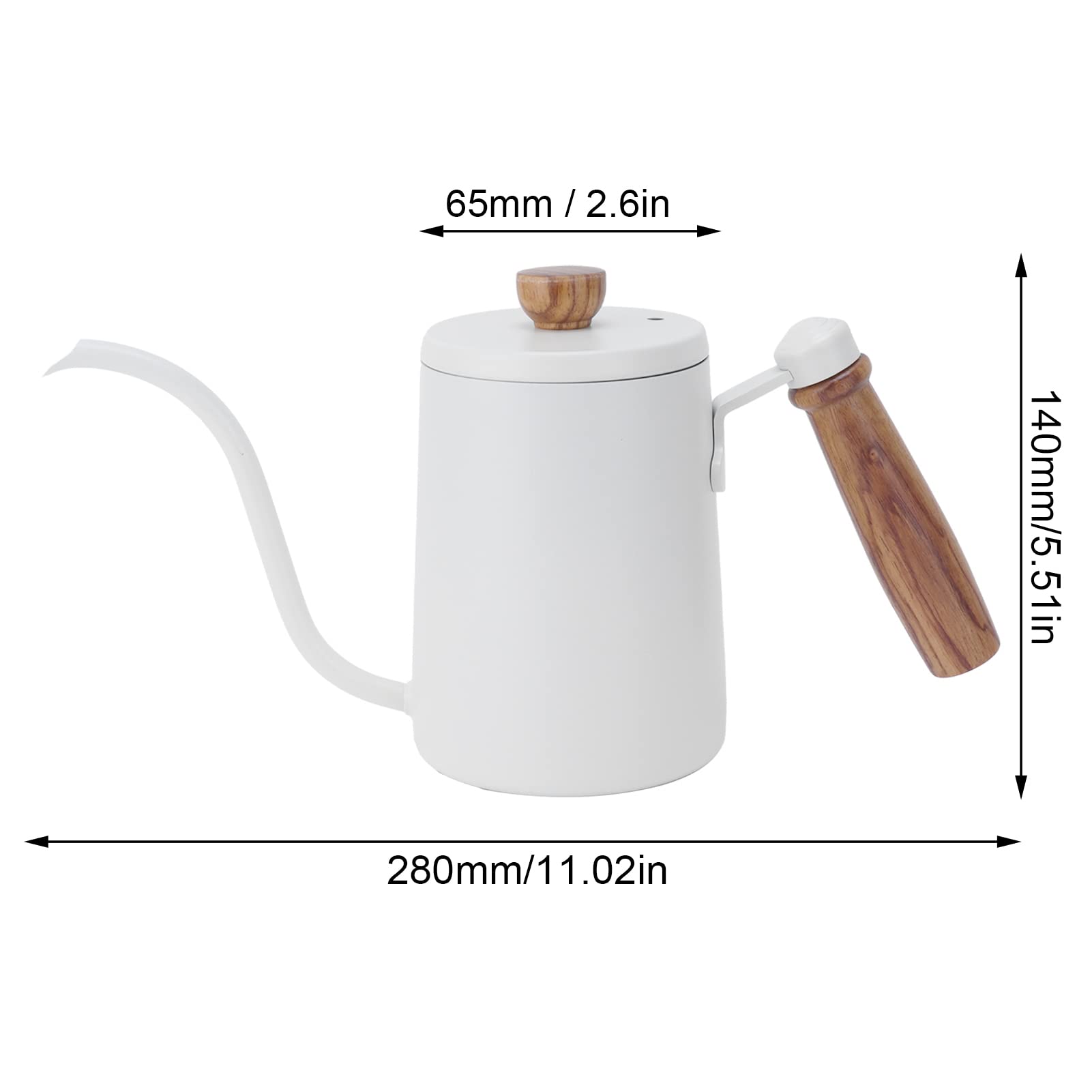600ML Stainless Steel Coffee Hand Drip Pot with Wooden Handle - 304 Food Grade for Bar, Kitchen & Cafe Use - Perfect for Pour Over Coffee, French Press & Cold Brew (Beige)