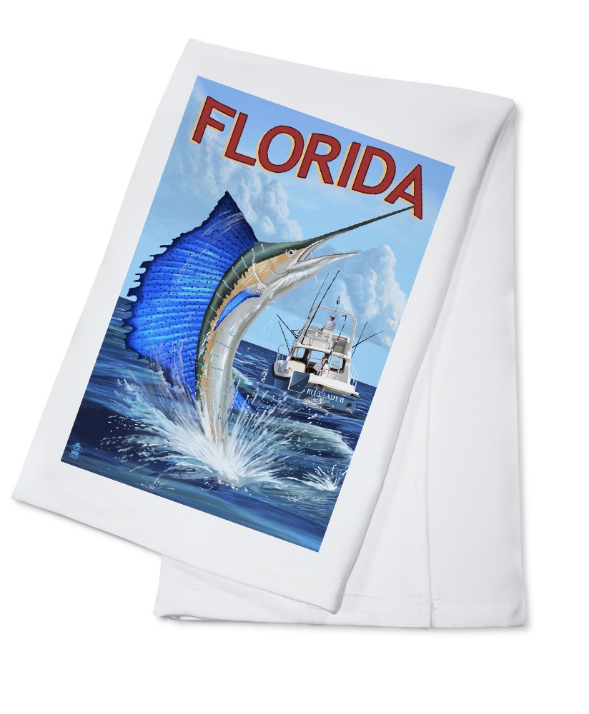 Florida Sailfish Scene - 100% Cotton Tea Towel | Decorative Hand Towel for Kitchen & Home | Perfect for Beach House Decor, Coastal Themed Kitchen, and Fish Lover Gifts