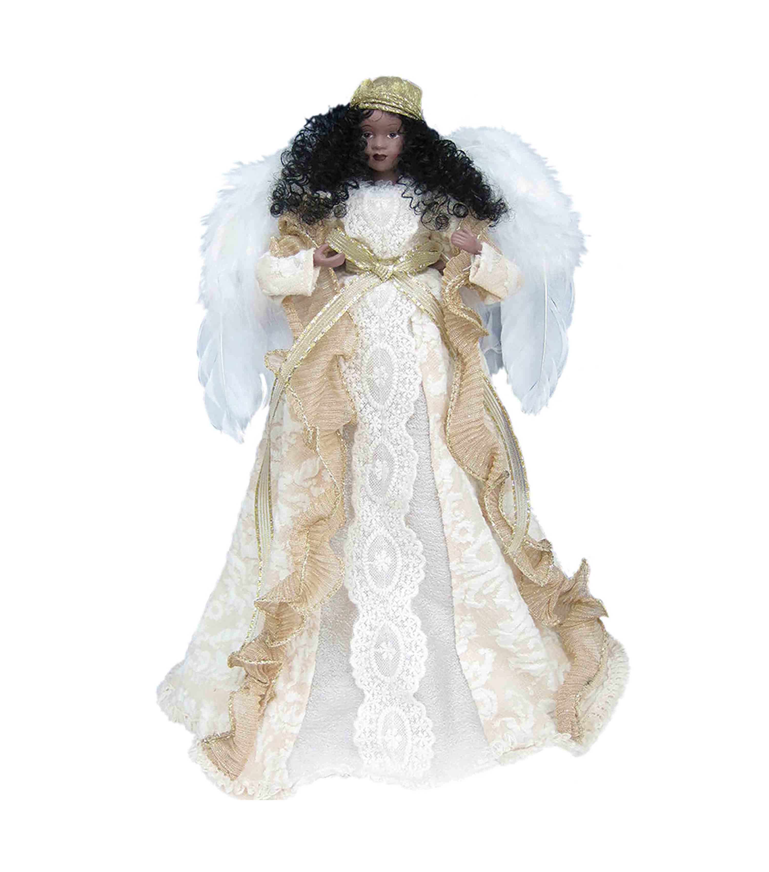 African American Angel Tree Topper - 14 Inch Cream & Gold Christmas Decoration for Holiday Home Decor & Gift Giving
