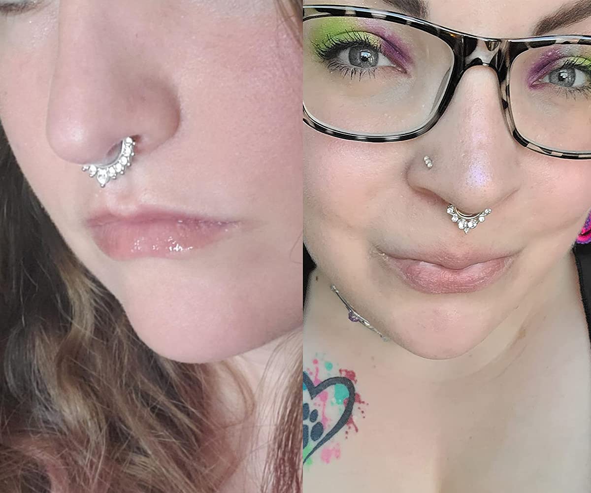 QWALIT Fake Nose Rings & Septum Piercings - Clip On Non-Piercing Nose Hoops for Women & Men | Faux Nose Jewelry for Costume Parties, Halloween & Fashion Accessories