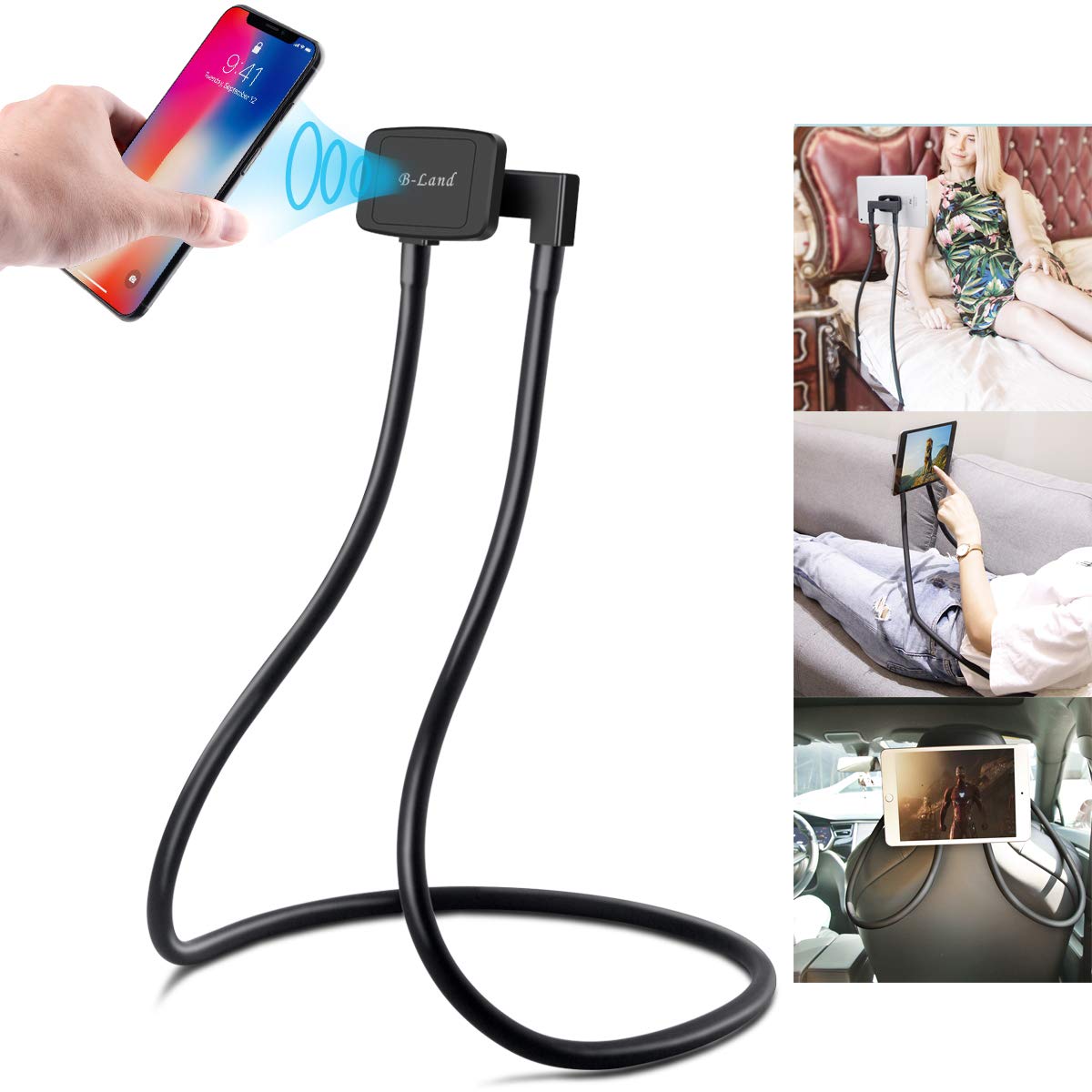 B-Land Magnetic Phone Holder - Adjustable Gooseneck Bed Phone Stand, Universal Flexible Tablet Mount for iPhone, Samsung & iPad (Perfect for Bed, Car & Office Use)