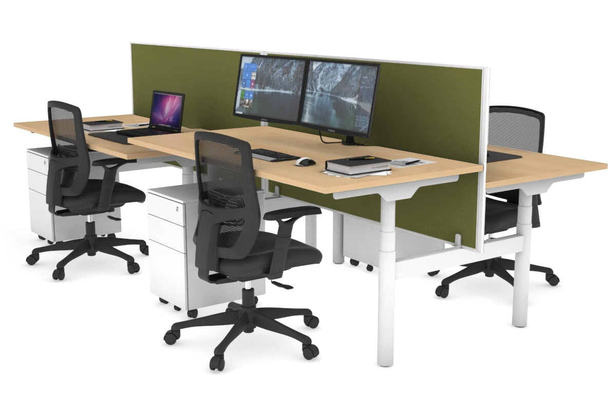 Flexi Premium Height Adjustable 4-Person H Bench Workstation - White Frame [1800L x 800W with Cable Management] - Ideal for Office, Coworking Spaces & Collaborative Work Environments