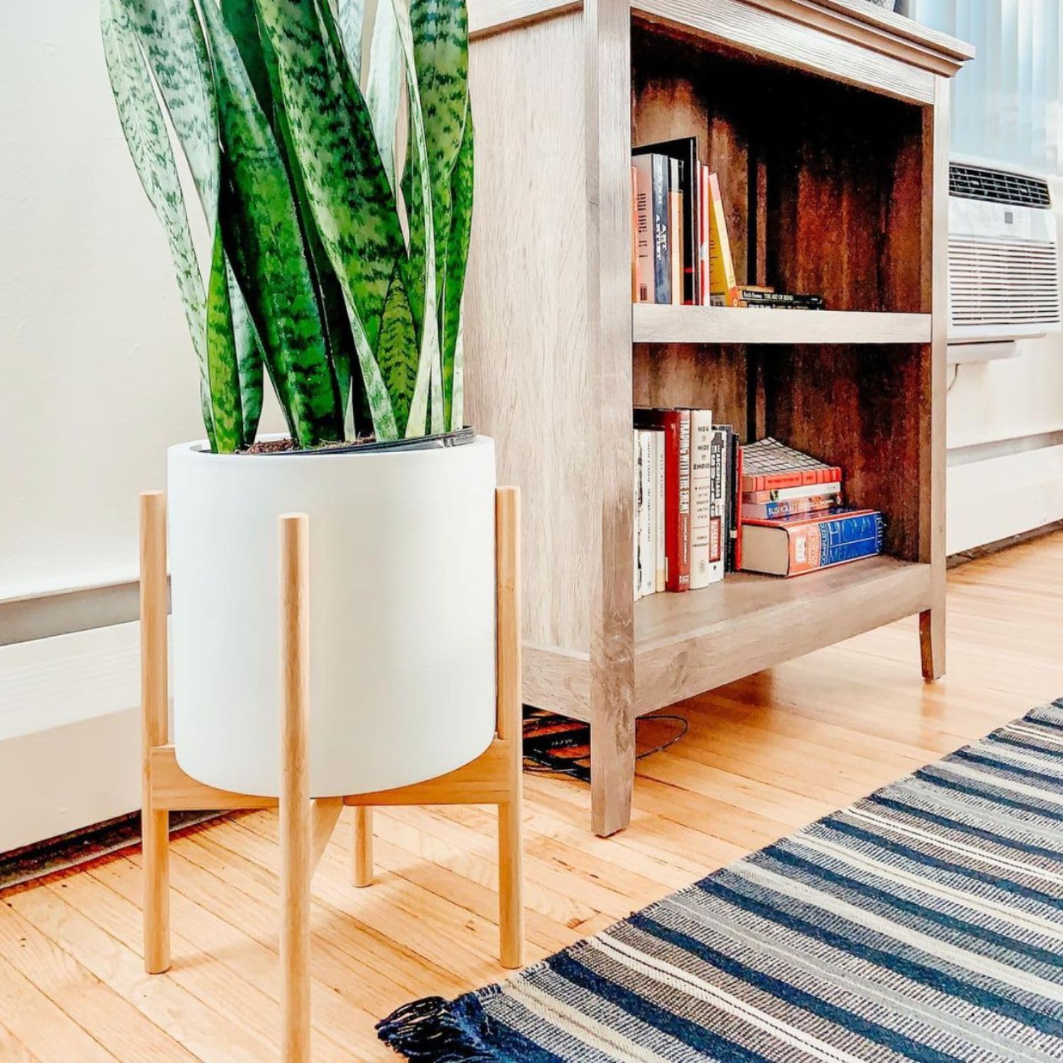 Fox & Fern 10 Inch Bamboo Plant Stand – Mid Century Modern Indoor Planter Holder with Plug-In Design & Two Height Options – Perfect for Living Room, Bedroom, or Office Decor