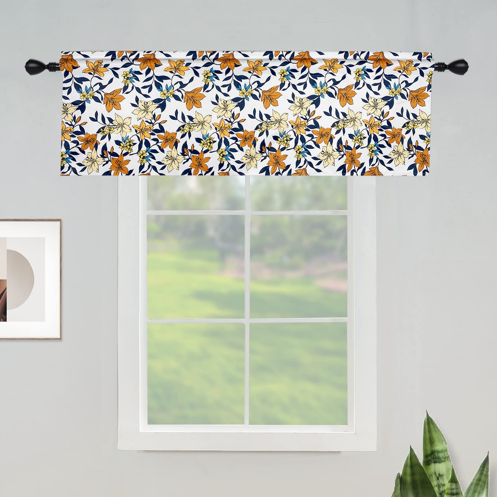 Valance Blackout Curtains for Windows - Floral Kitchen Drapes, Short 52x18 Inches, Home Decor for Living Room, Bedroom, and Nursery