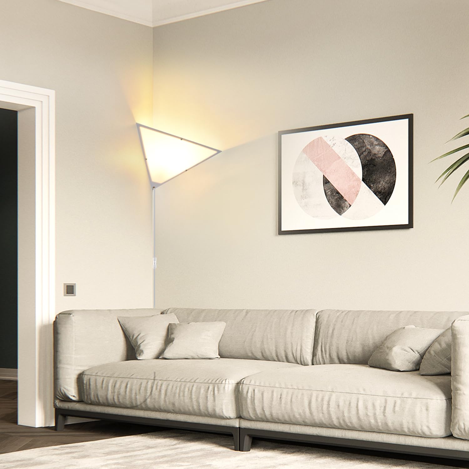 2 Pack Modern Triangle Corner Lights with Switch - Plug in Ceiling Light with Acrylic White Shade for Living Room, Bedroom, Kids Room, Office & Apartments - Perfect for Ambient Lighting and Space-Saving Decor