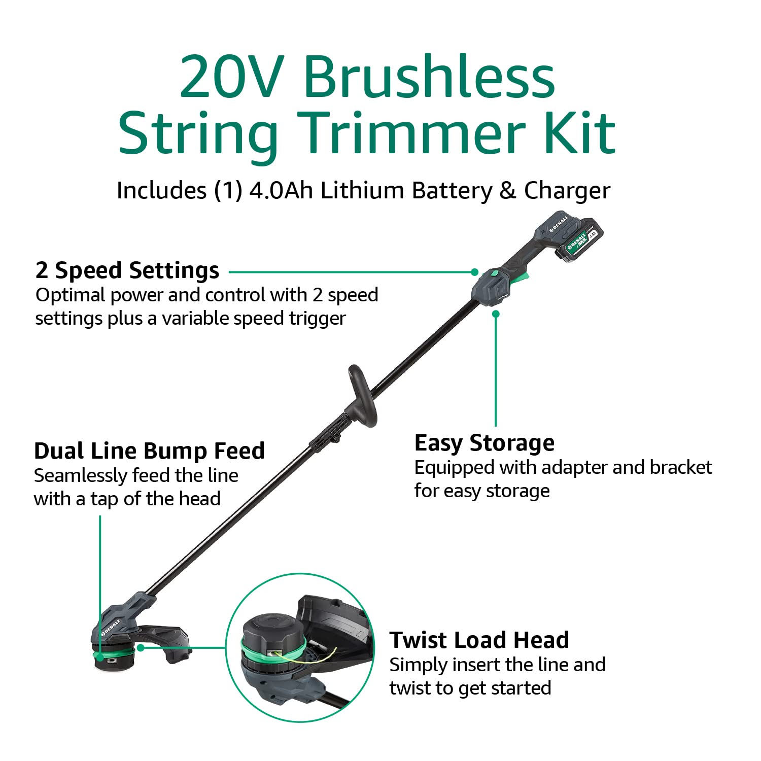 SKIL Denali 20V Brushless 13-Inch Cordless String Trimmer Kit with 4.0Ah Battery & Charger - Lightweight Weed Wacker for Lawn Edging, Yard Maintenance & Landscaping (Blue) - Perfect for Homeowners & Professional Landscapers
