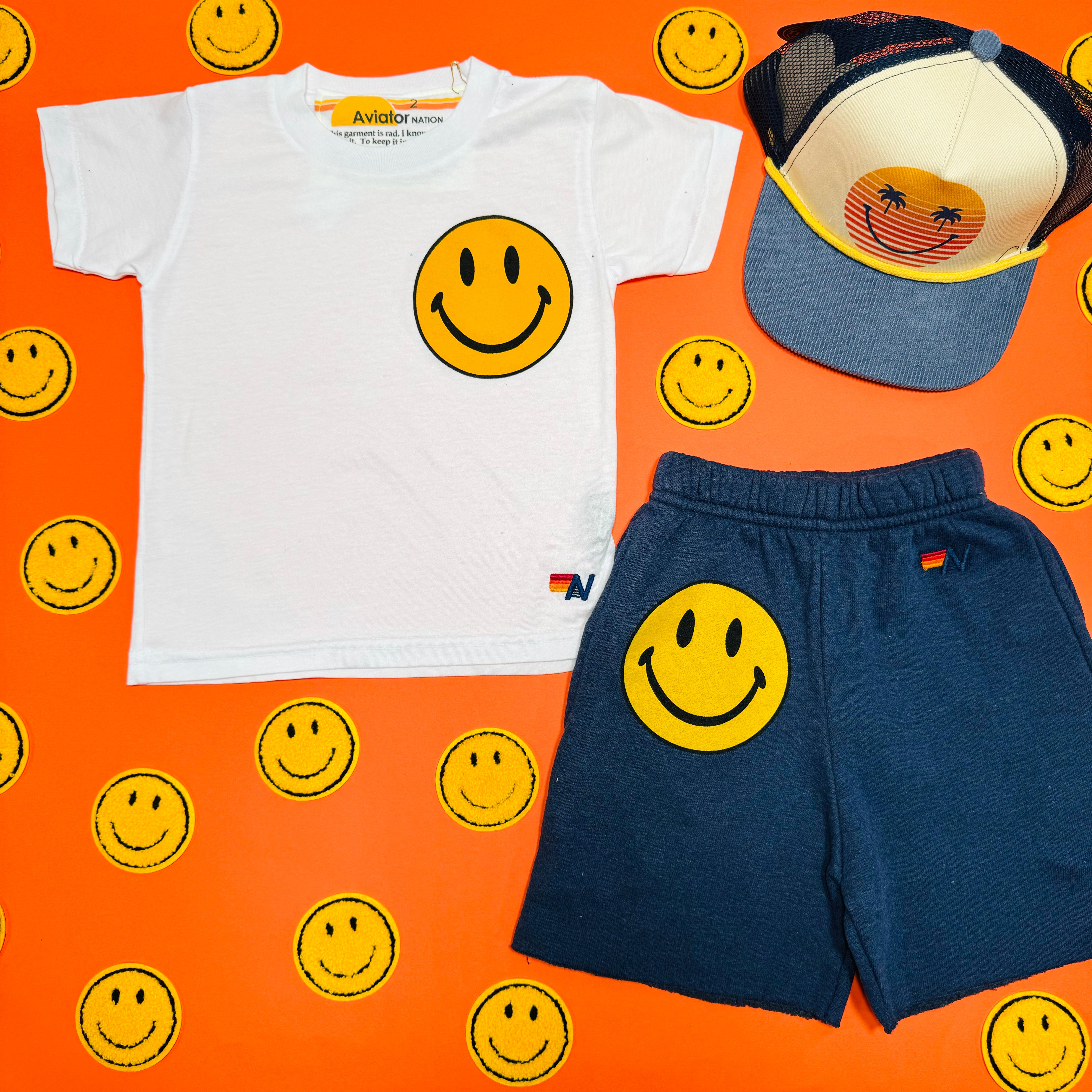 Aviator Nation Kids Smiley Graphic T-Shirt - Soft Cotton Short Sleeve Tee for Boys & Girls - Perfect for Playdates, School & Casual Outfits
