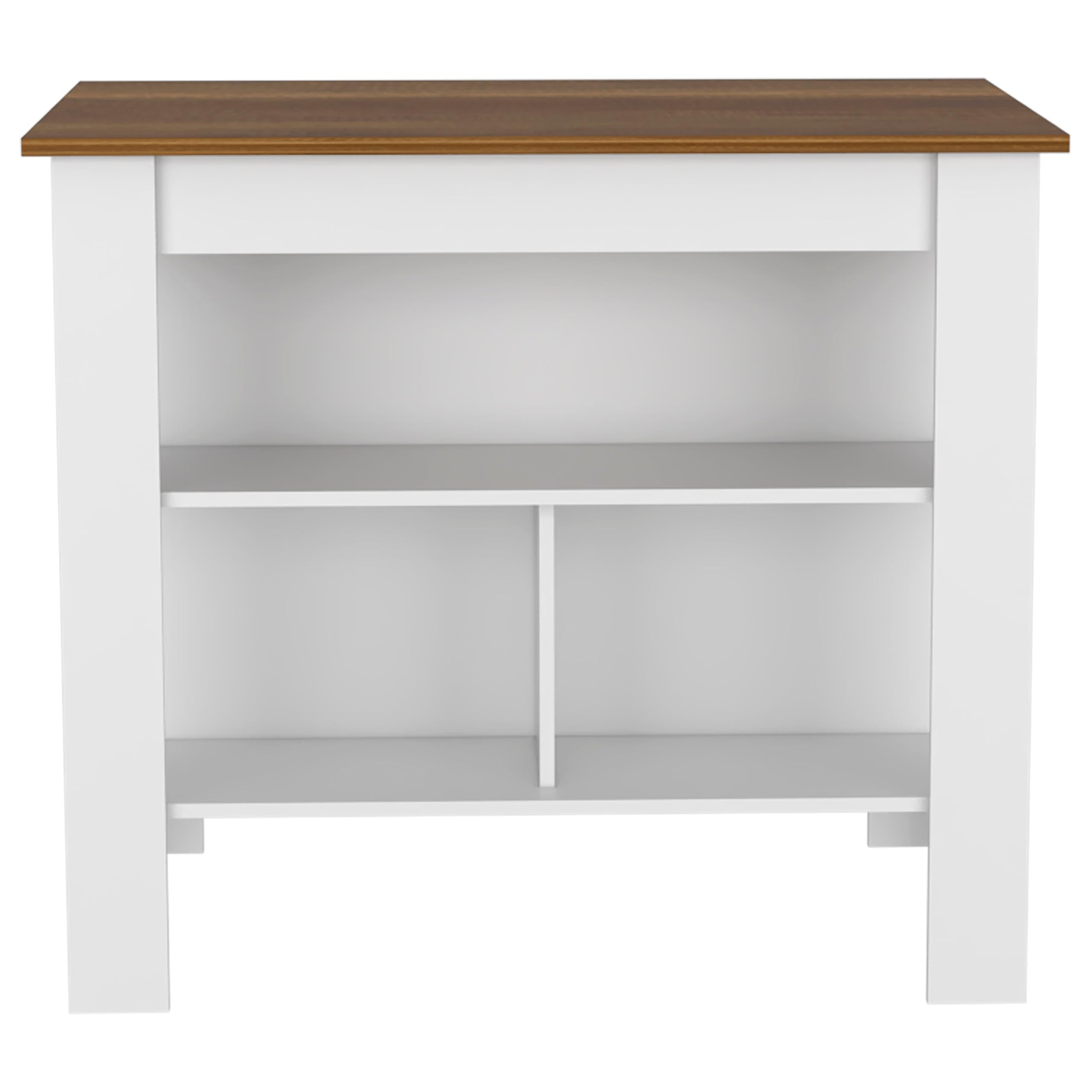 Tuhome Cala Kitchen Island with 3 Open Shelves & Stool Storage, White Walnut Finish - Modern Kitchen Cart with Storage for Small Spaces, Perfect for Apartments & Home Cooking